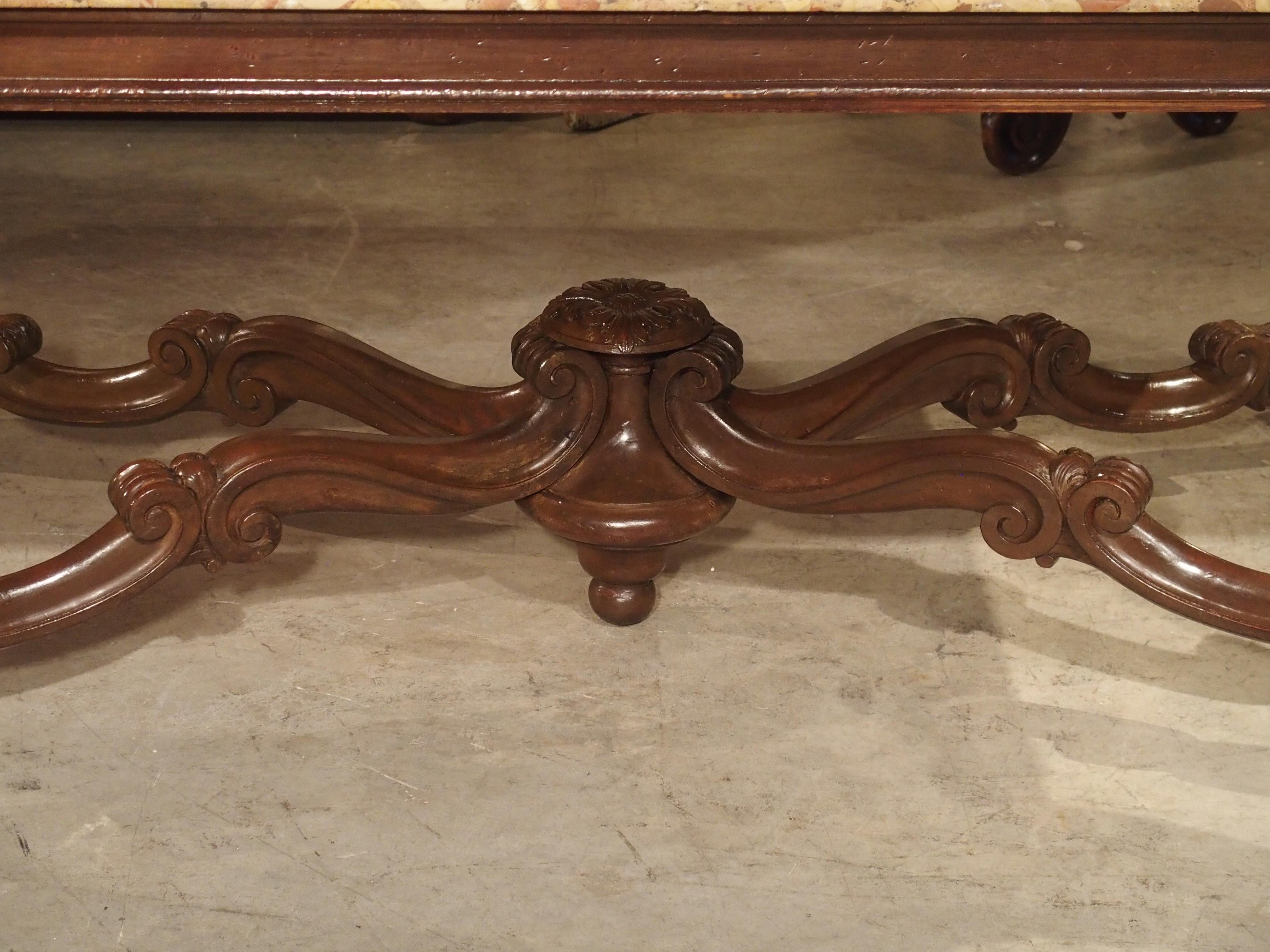 Antique French Louis XV Style Dining Table with Breche D’Alep Marble Top 12