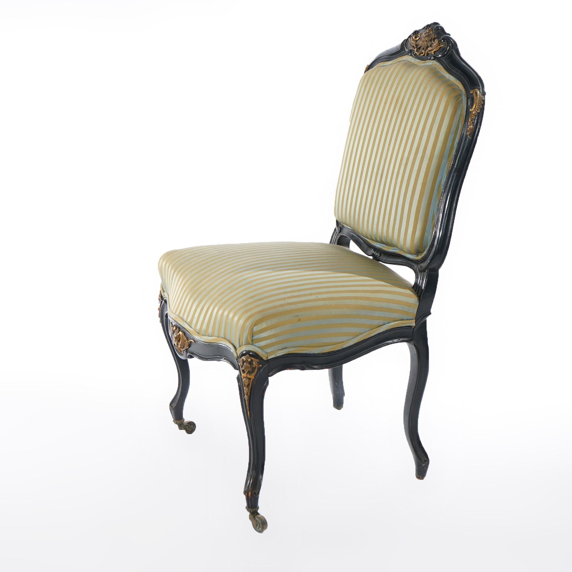 Antike Französisch Louis XV Stil Ebonized geschnitztem Holz & Ormolu Side Chairs 20thC (Louis XV.) im Angebot