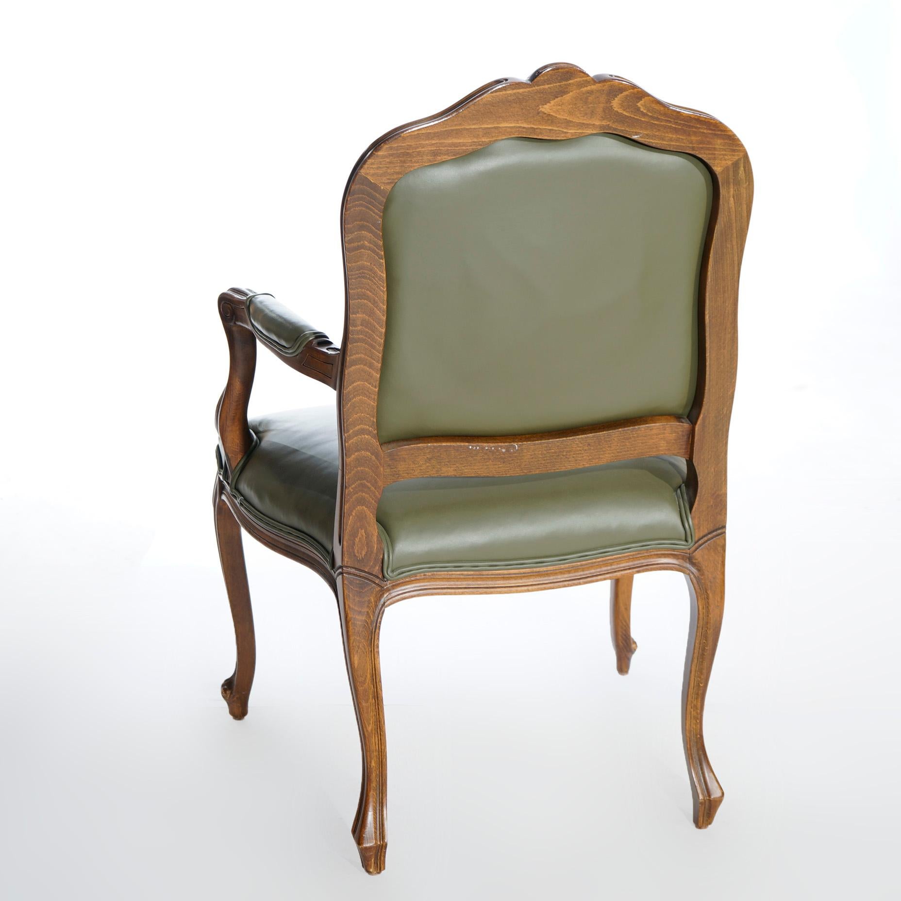 Carved Antique French Louis XV Style Ethan Allen Fruitwood Fauteuil Armchairs 20th C