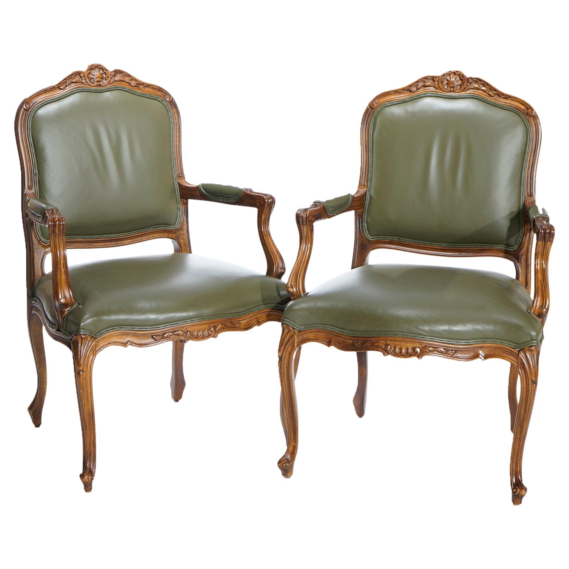 Antique French Louis XV Style Ethan Allen Fruitwood Fauteuil Armchairs 20th C