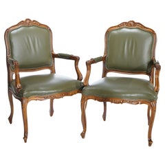 Antique French Louis XV Style Ethan Allen Fruitwood Fauteuil Armchairs 20th C