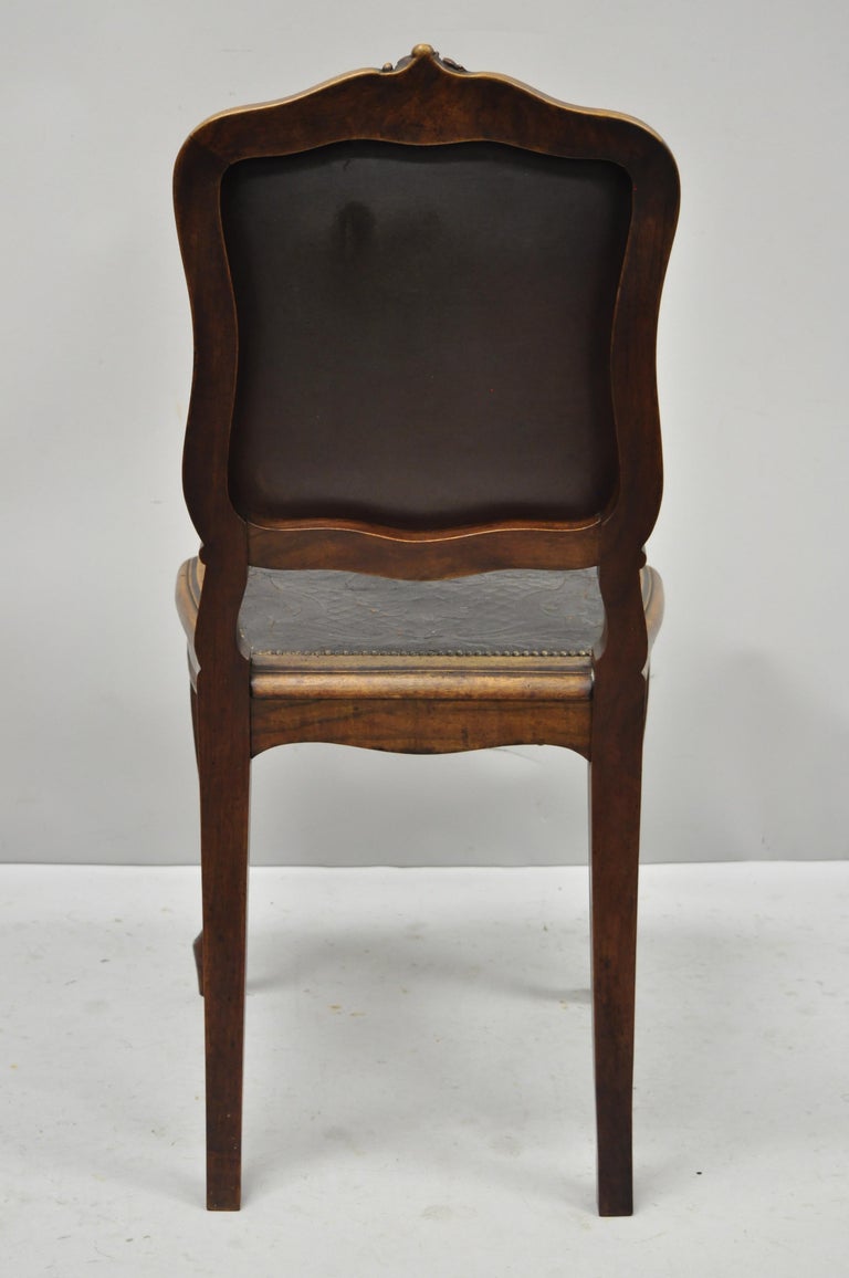 Antique French Louis Xv Style Fancy Brown Embossed Leather Walnut