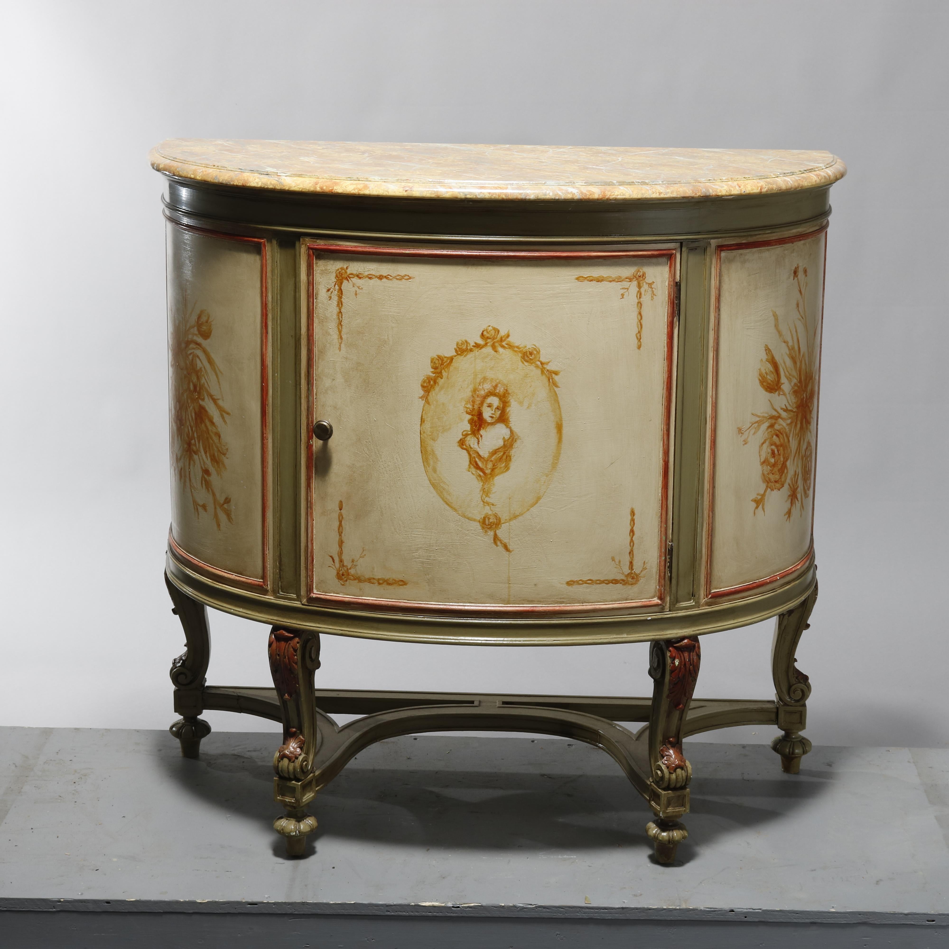 Antique French Louis XV Style Faux Painted Cameo Demilune Console Table, 20th C For Sale 10