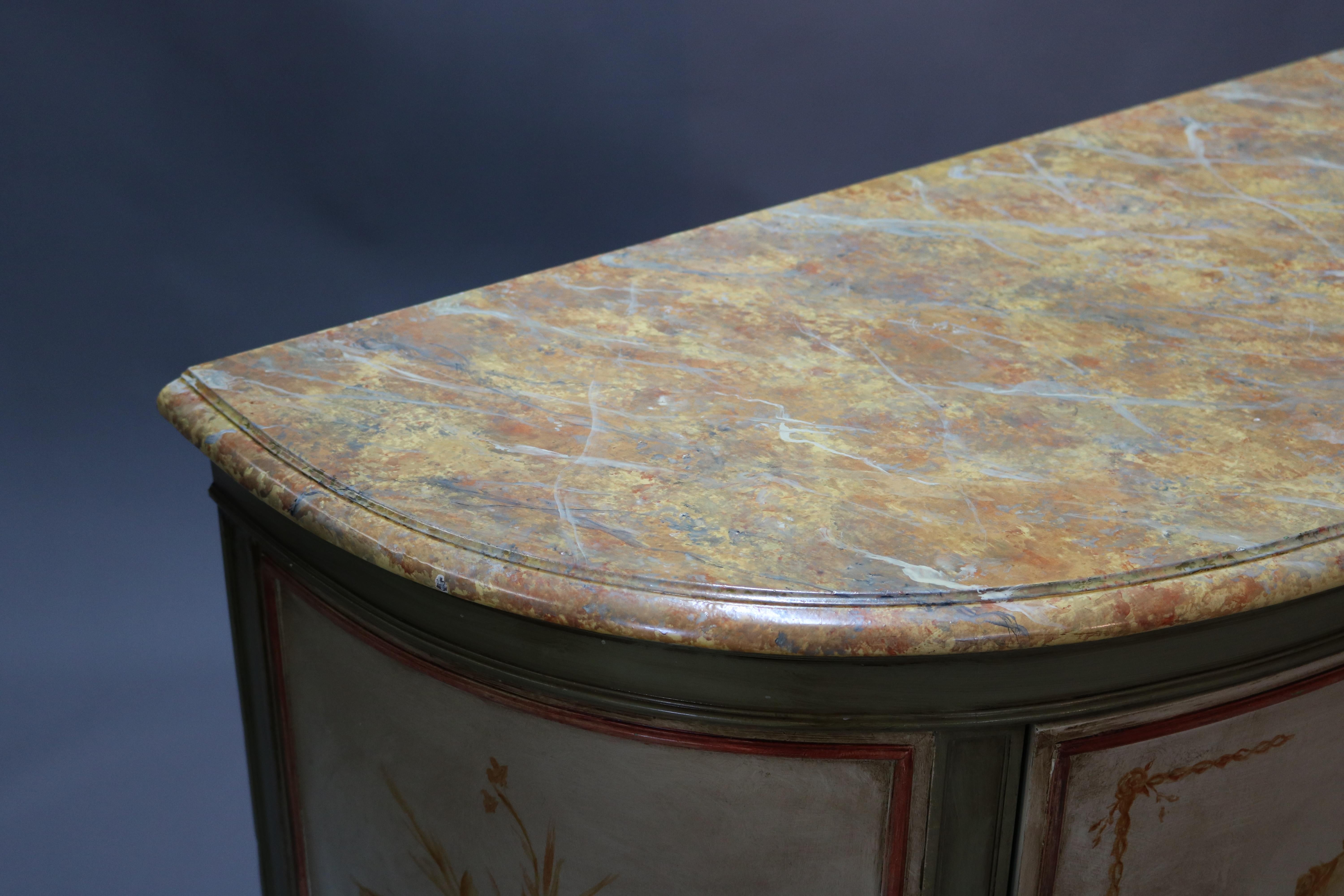 Antique French Louis XV Style Faux Painted Cameo Demilune Console Table, 20th C For Sale 11