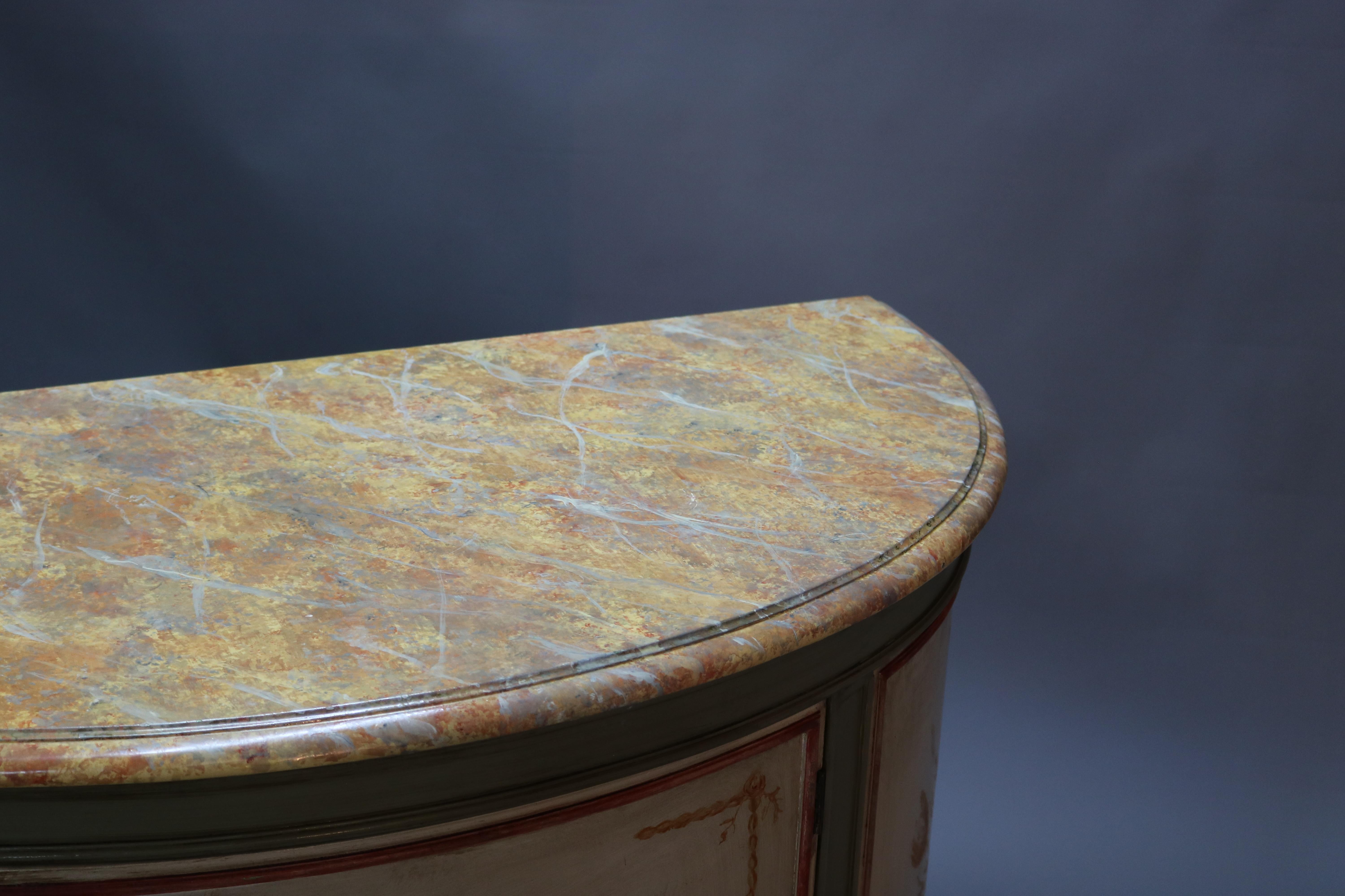 Antique French Louis XV Style Faux Painted Cameo Demilune Console Table, 20th C For Sale 13