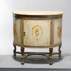 Antique French Louis XV Style Faux Painted Cameo Demilune Console Table, 20th C