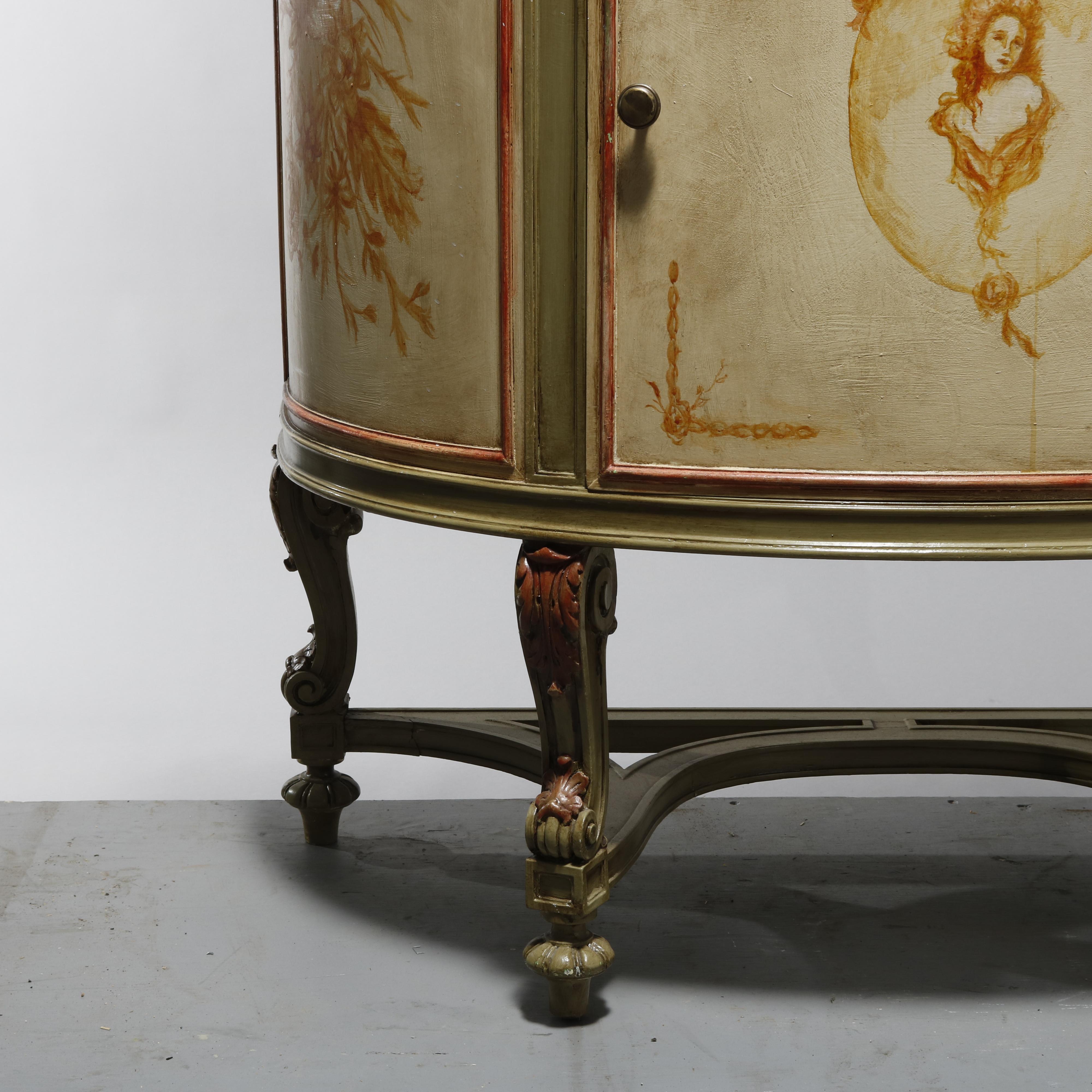 20th Century Antique French Louis XV Style Faux Painted Cameo Demilune Console Table, 20th C For Sale
