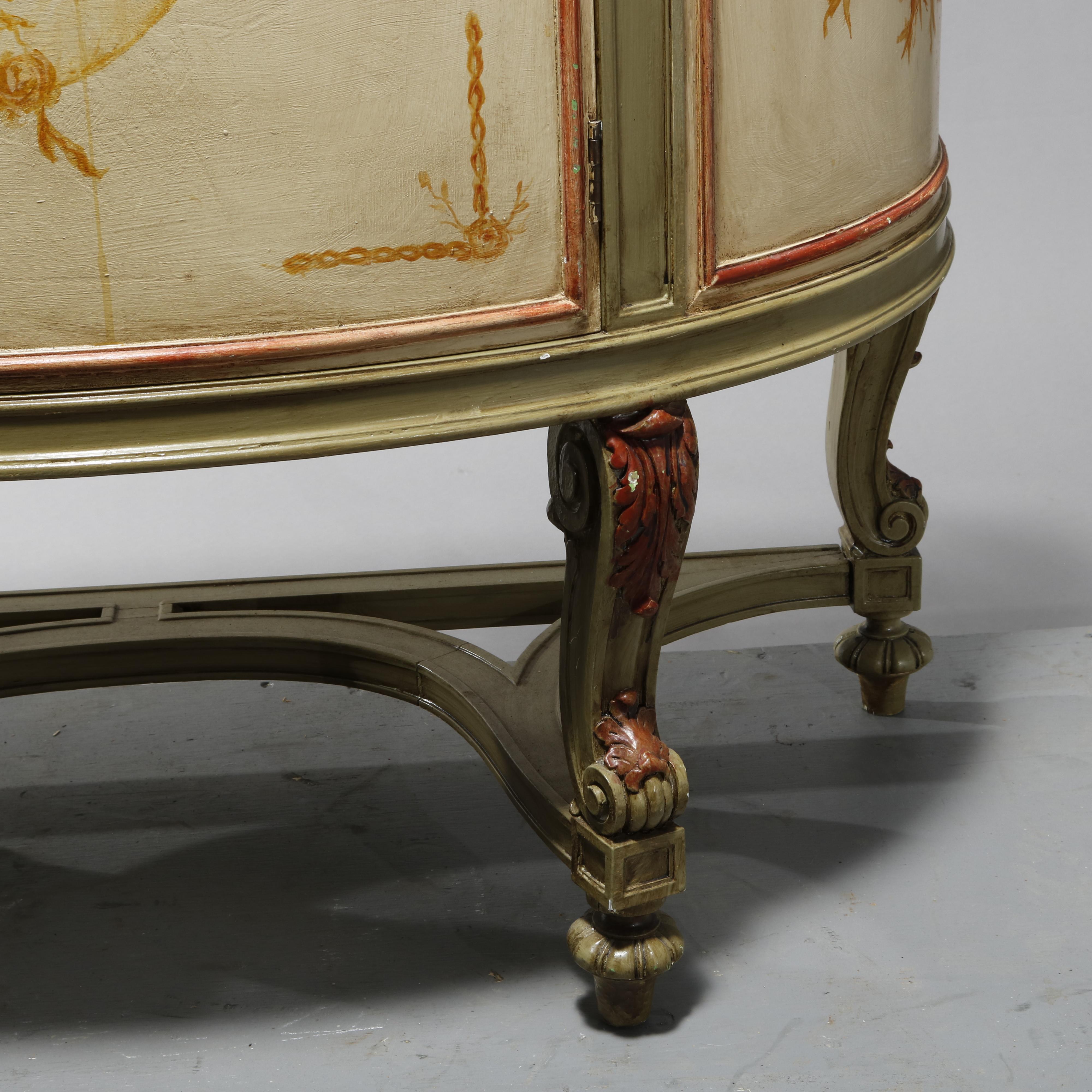Métal Ancienne table console française de style Louis XV en demi-lune peinte en faux camée, 20ème siècle en vente