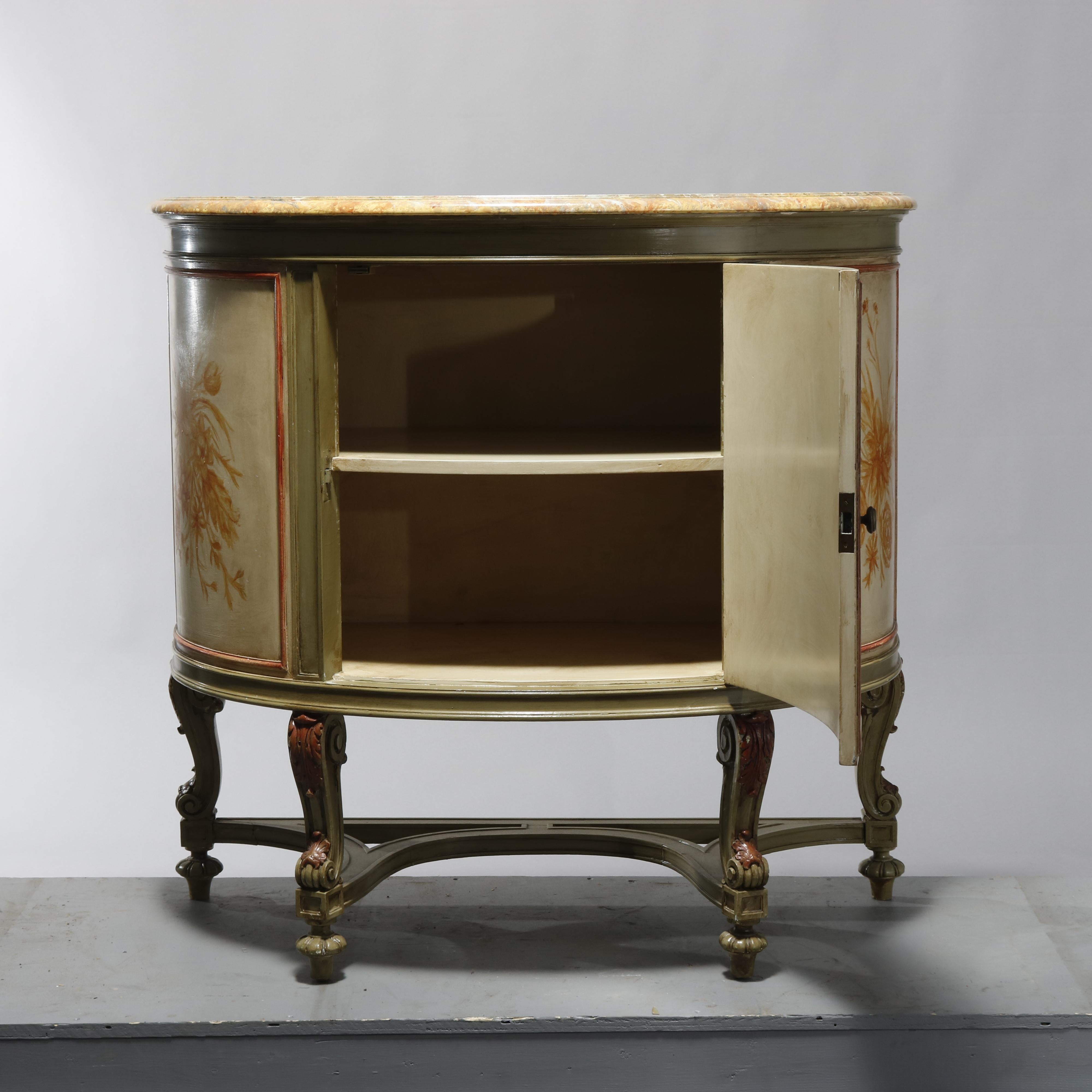 Ancienne table console française de style Louis XV en demi-lune peinte en faux camée, 20ème siècle en vente 1