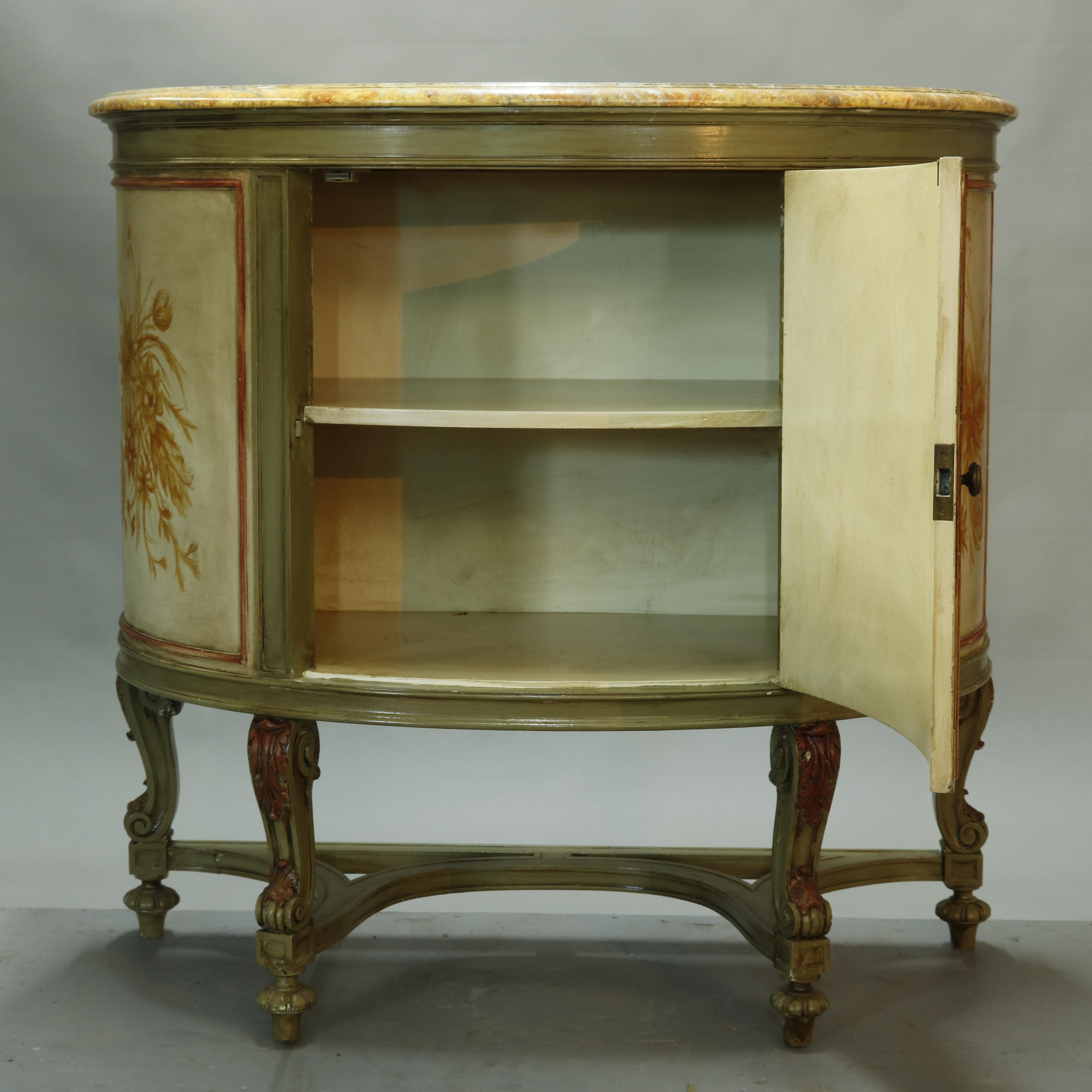 Antique French Louis XV Style Faux Painted Cameo Demilune Console Table, 20th C For Sale 3