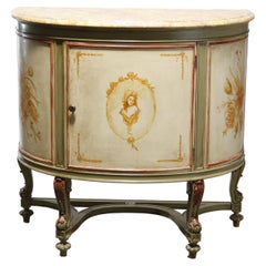 Antique French Louis XV Style Faux Painted Cameo Demilune Console Table, 20th C