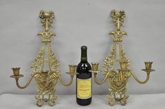 Antique French Louis XV Style Figural Bronze Candelabra Wall Sconces - a Pair