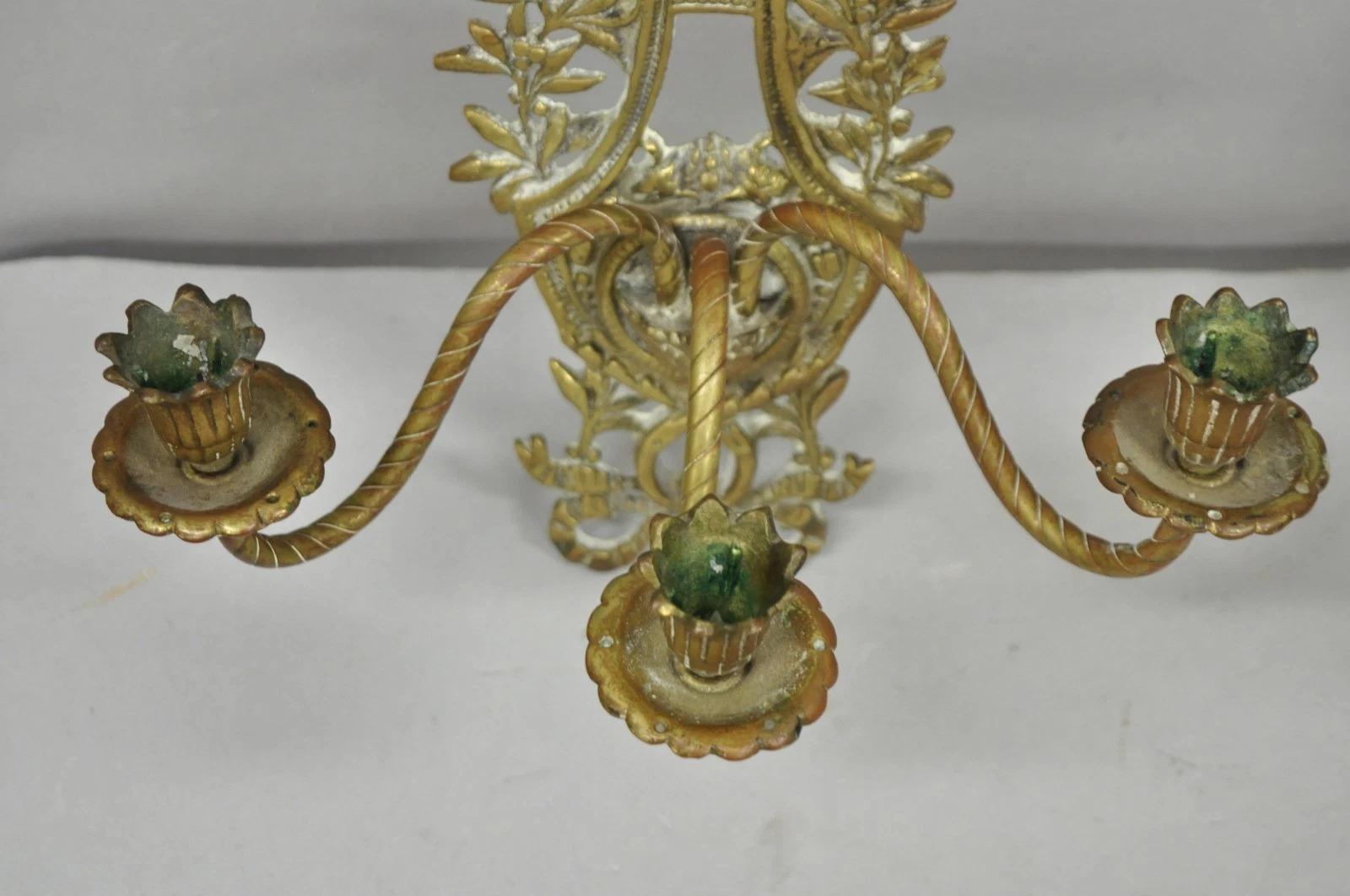 Antique French Louis XV Style Figural Bronze Candelabra Wall Sconces - a Pair In condizioni buone in vendita a Philadelphia, PA