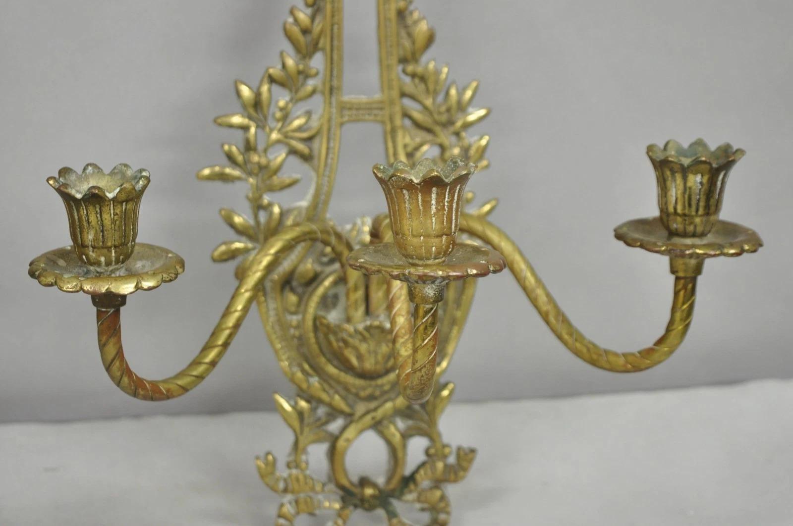 Bronzo Antique French Louis XV Style Figural Bronze Candelabra Wall Sconces - a Pair in vendita