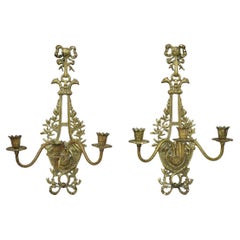 Antique French Louis XV Style Figural Bronze Candelabra Wall Sconces - a Pair