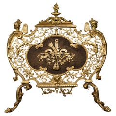 Antique French Louis XV Style Figural Gilt Bronze Firescreen