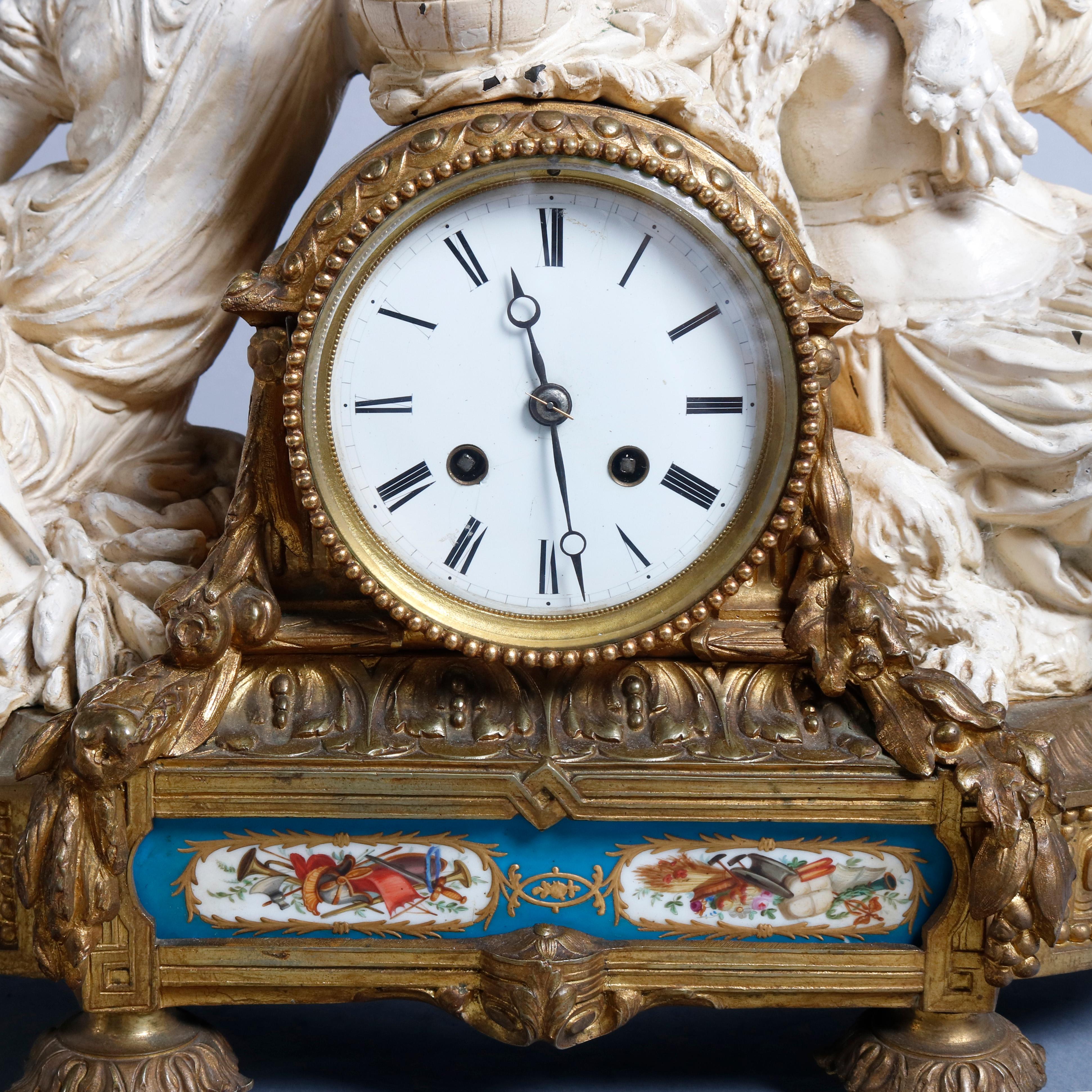 Cast French Louis XV Style Figural Sevres School and Mixed Metal Clock, circa 1880