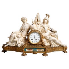 Antique French Louis XV Style Figural Sevres School and Mixed Metal Clock, circa 1880