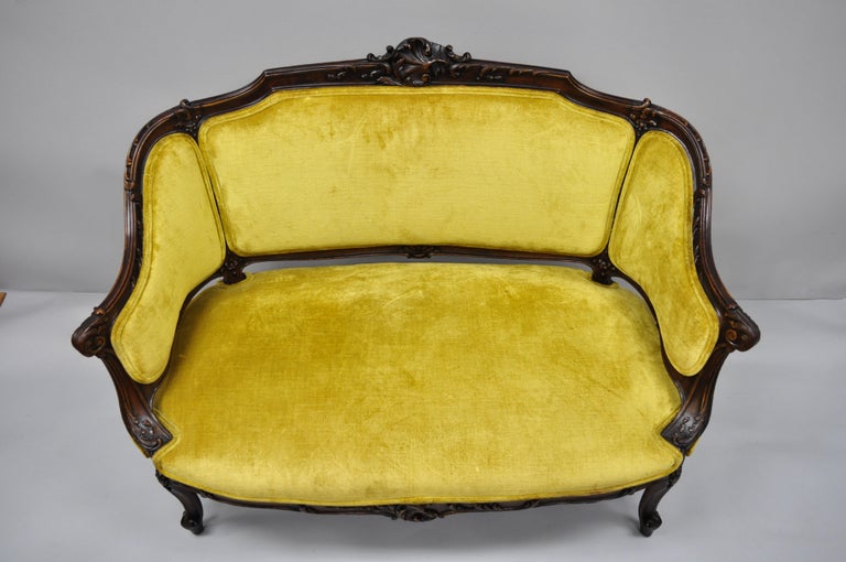Antique French Louis XV Style Finely Carved Mahogany Settee Loveseat at
