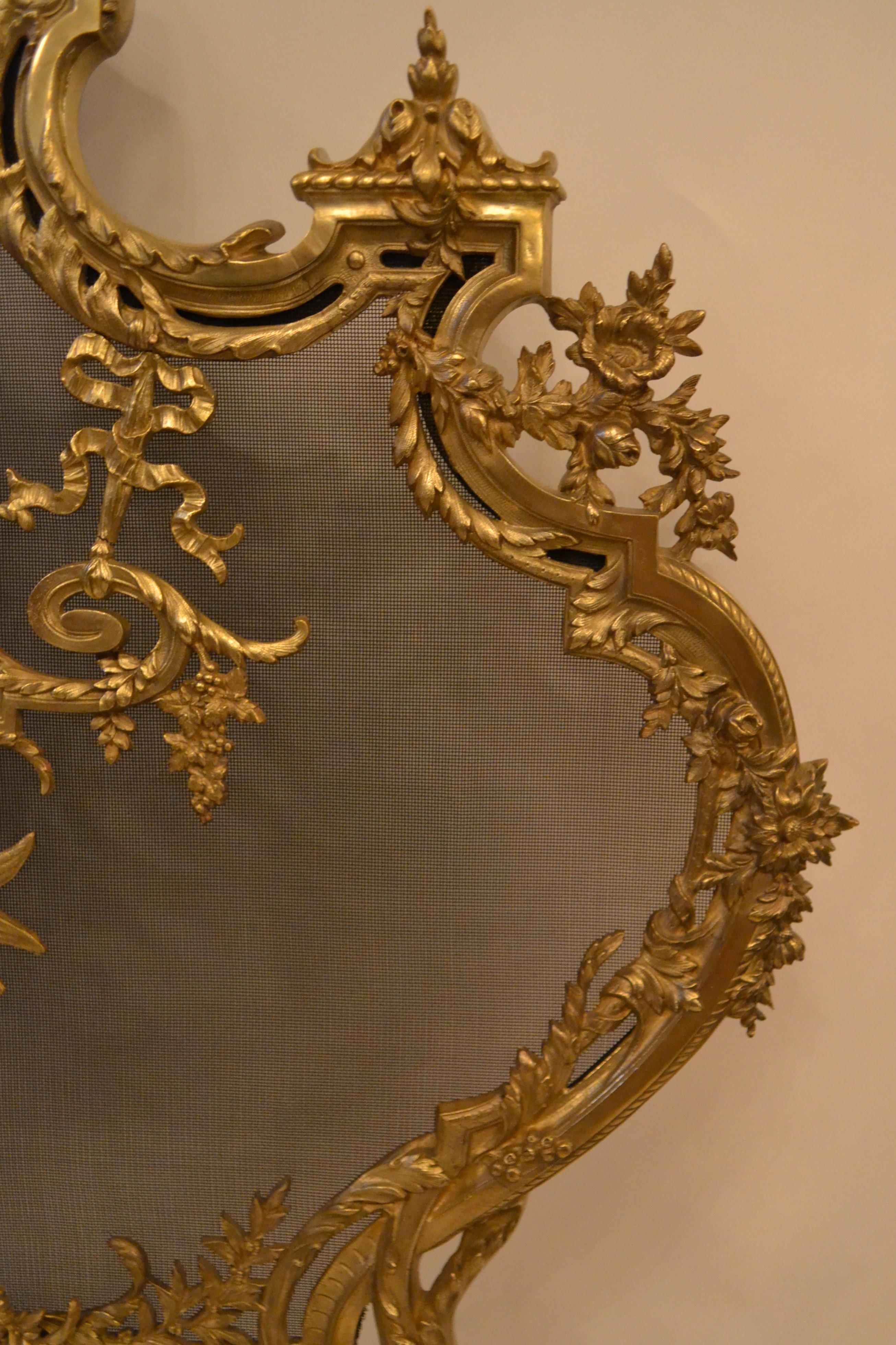 19th Century Antique French Louis XV Style Firescreen For Sale