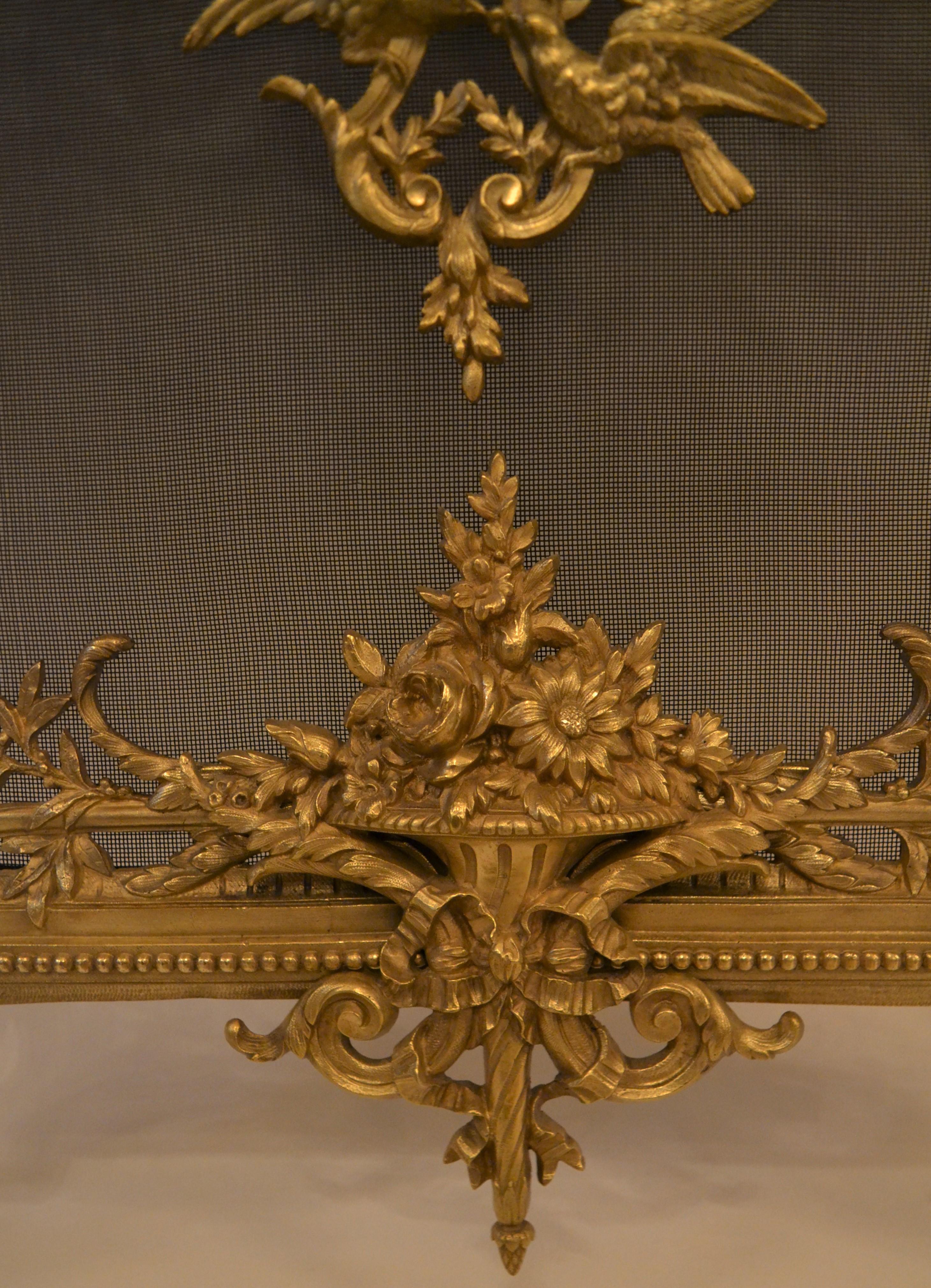 Bronze Antique French Louis XV Style Firescreen For Sale