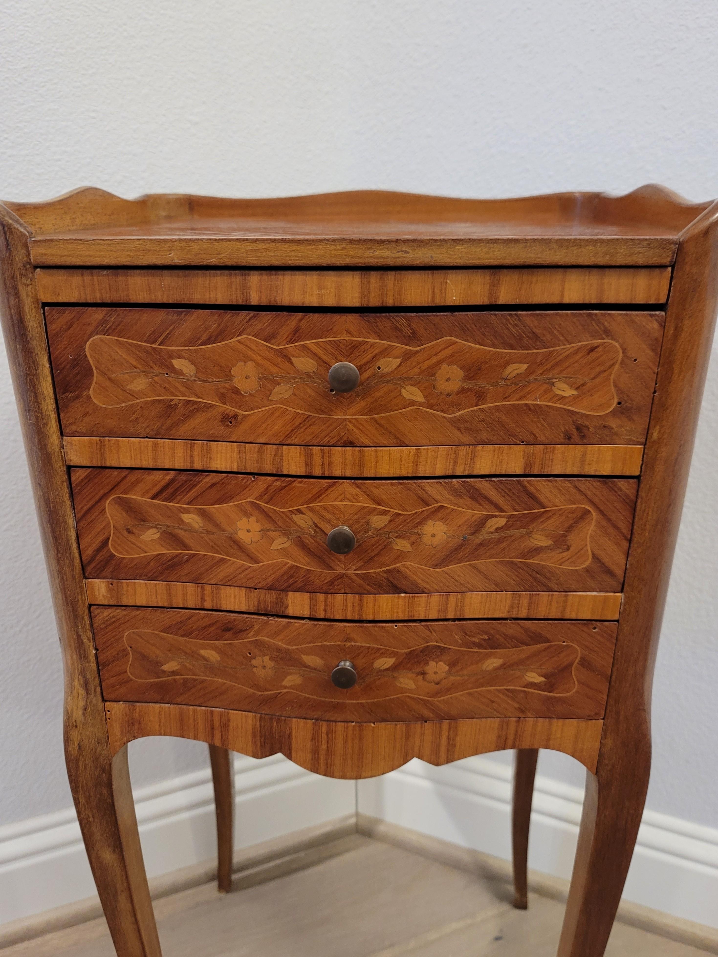 Antique French Louis XV Style Floral Marquetry Nightstand Table 4