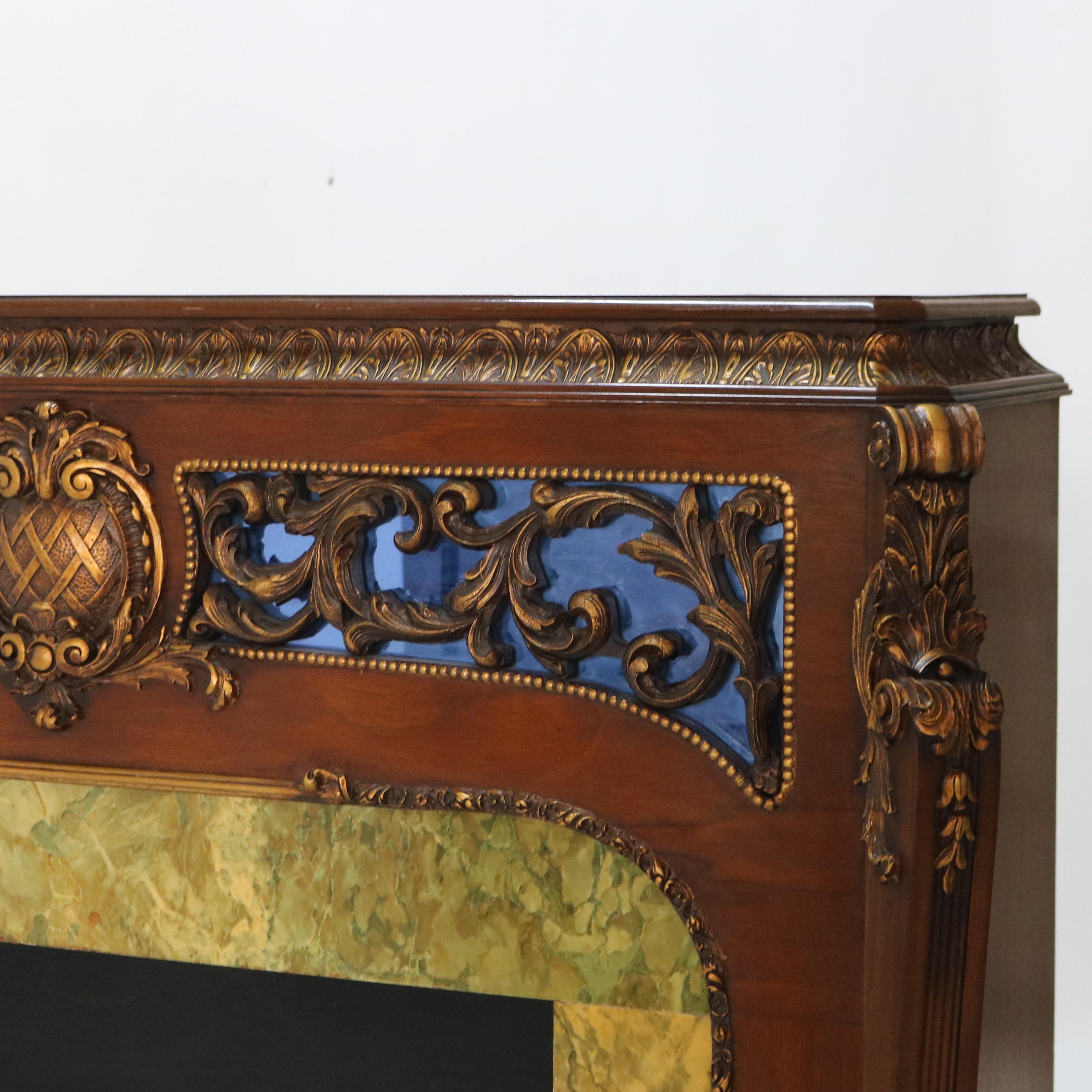 Antique French Louis XV Stil Laub geschnitzt Nussbaum & vergoldet Kamin Mantel (Geschnitzt) im Angebot