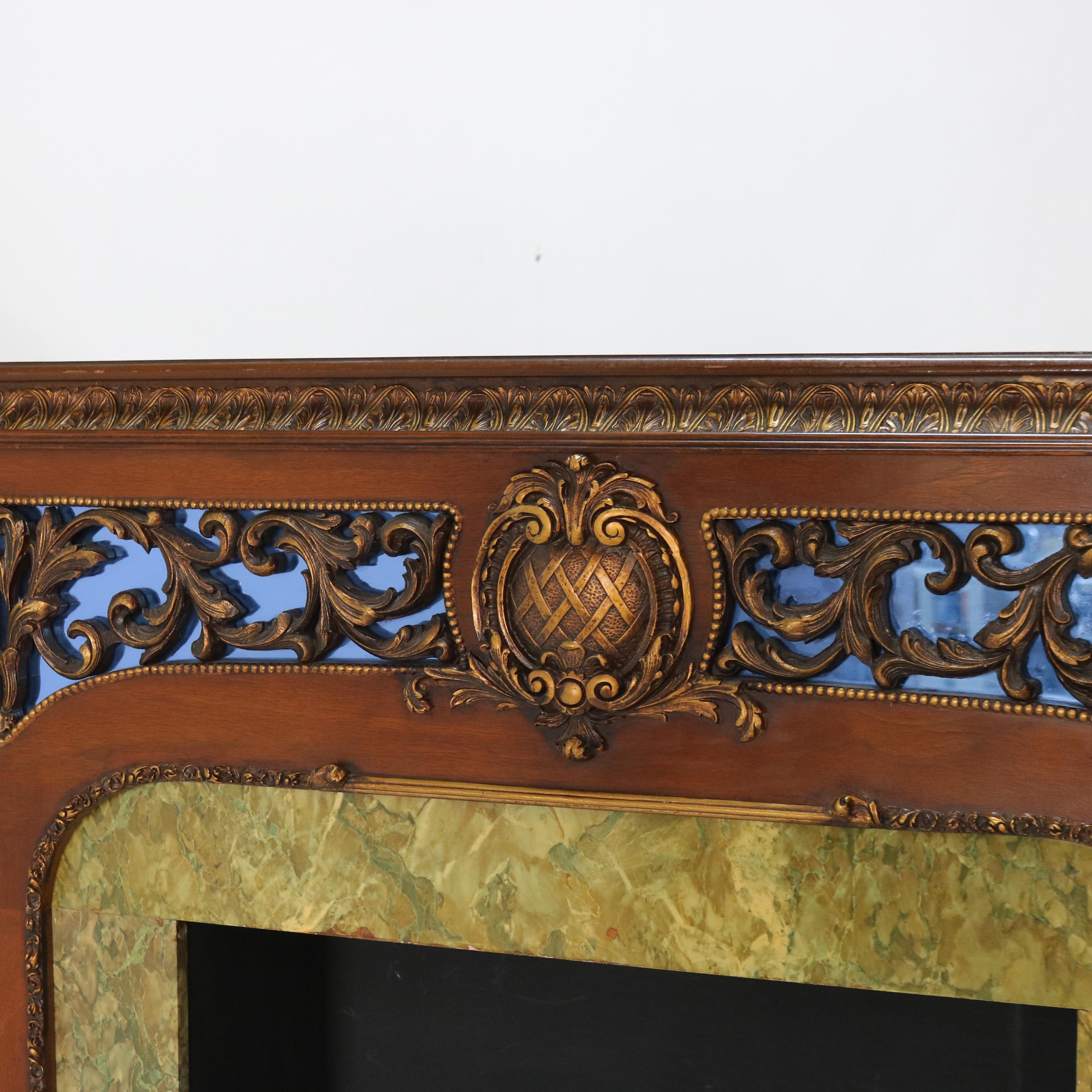 Antique French Louis XV Stil Laub geschnitzt Nussbaum & vergoldet Kamin Mantel im Zustand „Gut“ im Angebot in Big Flats, NY