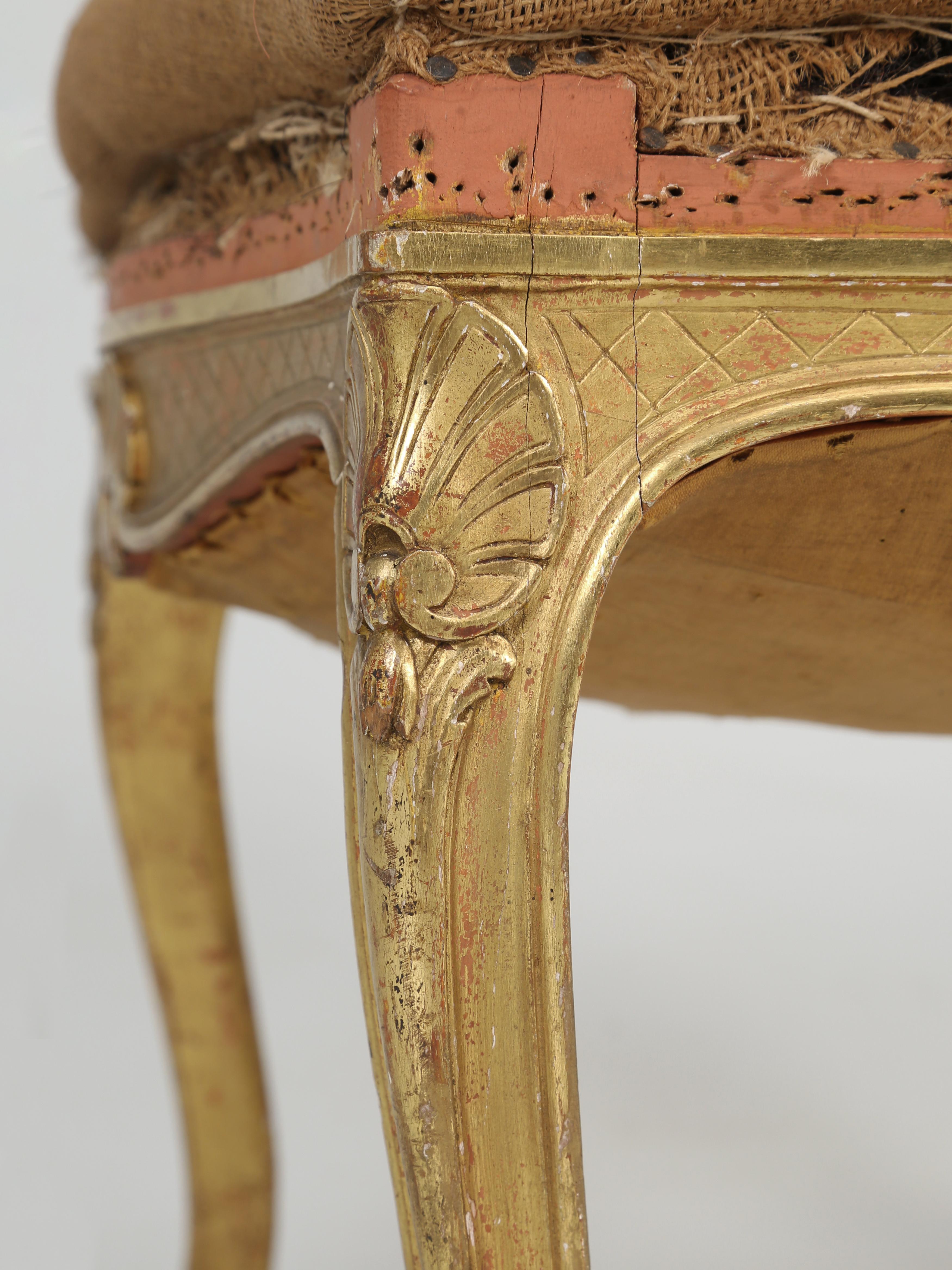 Antique French Louis XV Style Foot Stool, Ottoman Original Water Gilded Finish For Sale 4