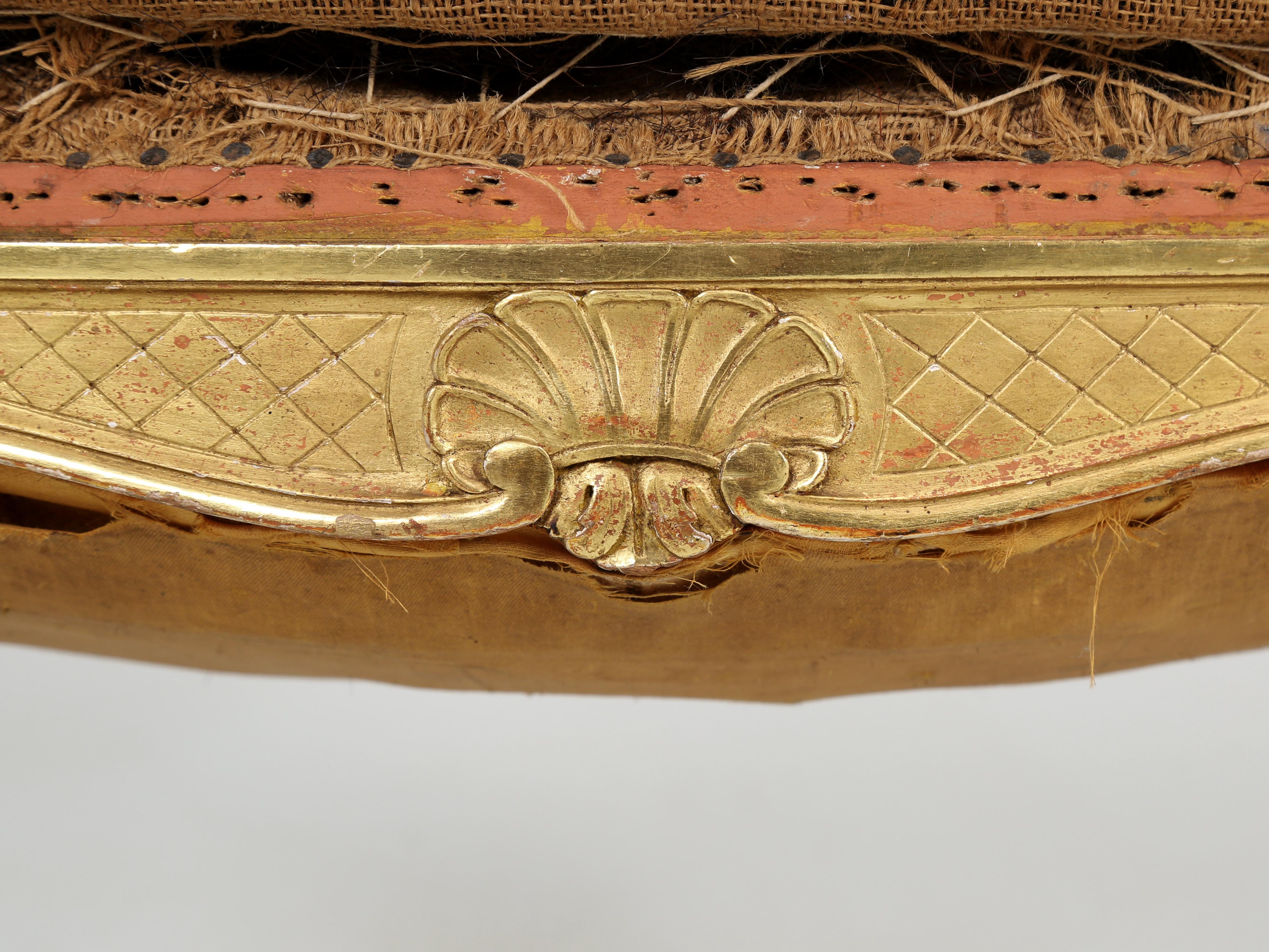 Late 19th Century Antique French Louis XV Style Foot Stool, Ottoman Original Water Gilded Finish For Sale
