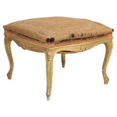Antique French Louis XV Style Foot Stool, Ottoman Original Water Gilded Finish