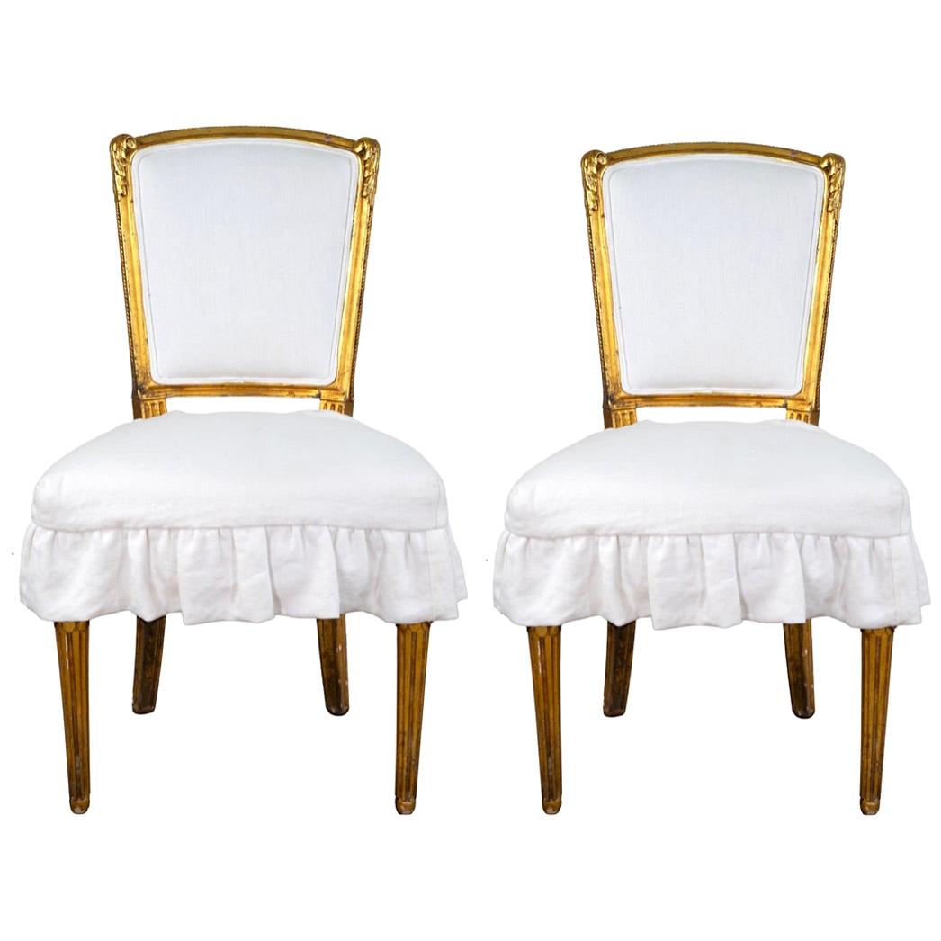 Antique French Louis XV Style Gilded Accent Chairs 