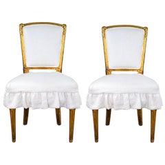 Antique French Louis XV Style Gilded Accent Chairs 