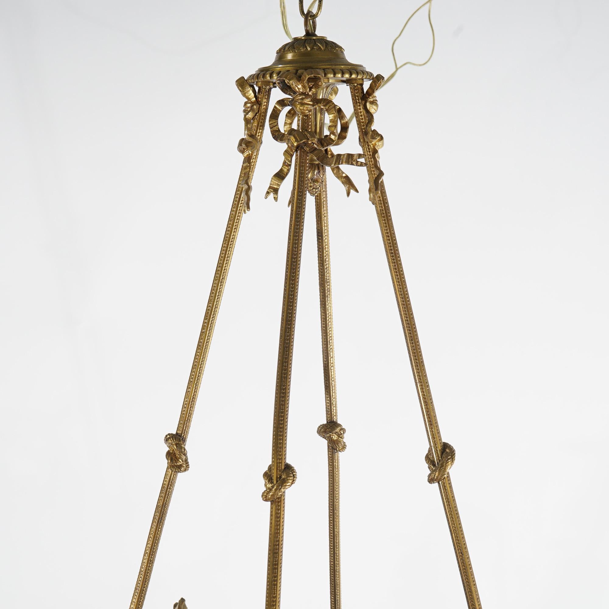 Antique French Louis XV Style Gilt Bronze Chandelier with Mica Insert, c1930 For Sale 8