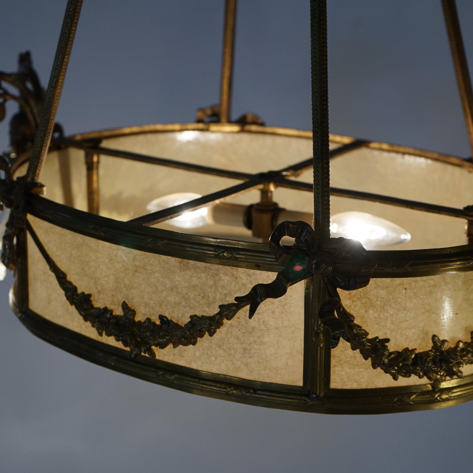 Antique French Louis XV Style Gilt Bronze Chandelier with Mica Insert, c1930 For Sale 13