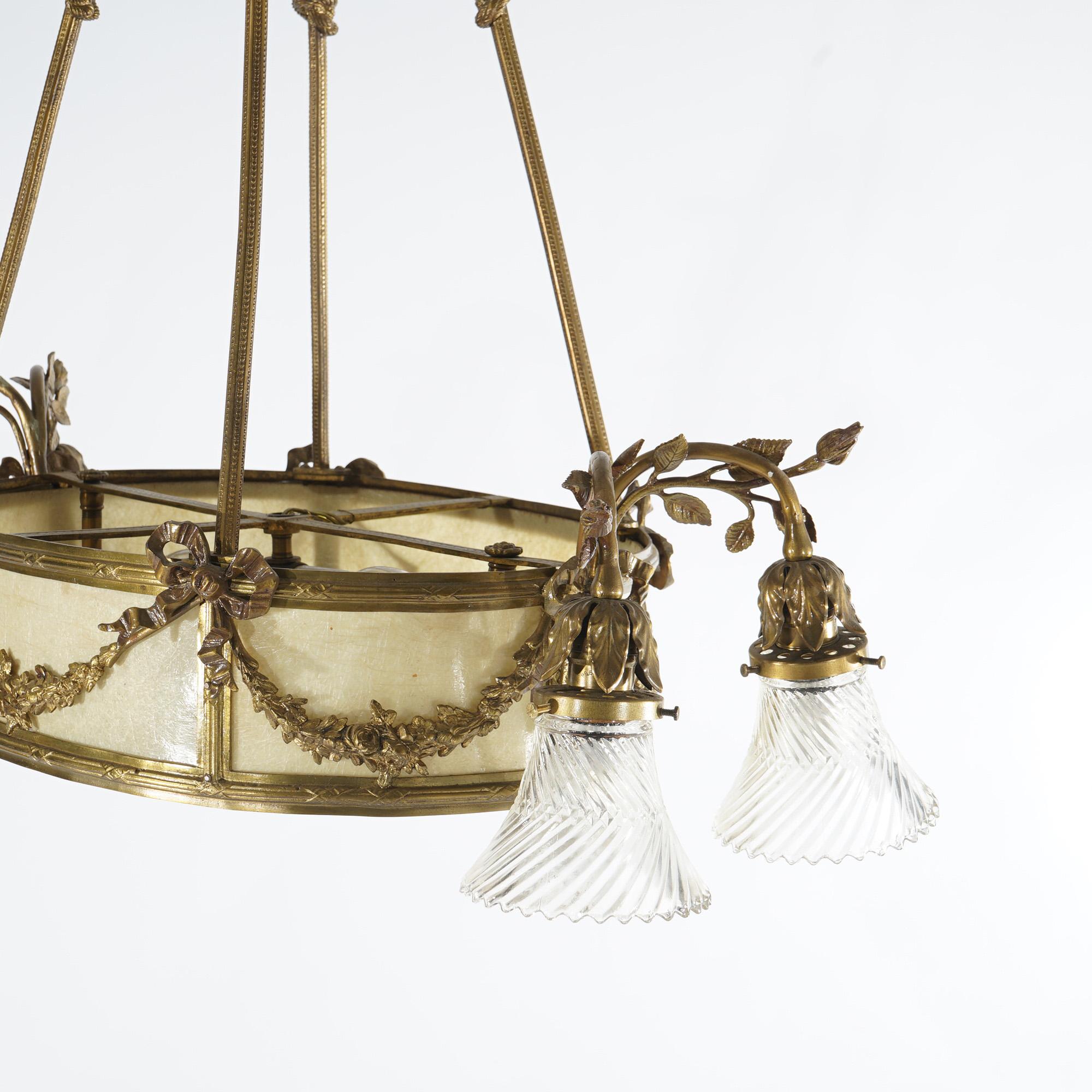 20th Century Antique French Louis XV Style Gilt Bronze Chandelier with Mica Insert, c1930 For Sale