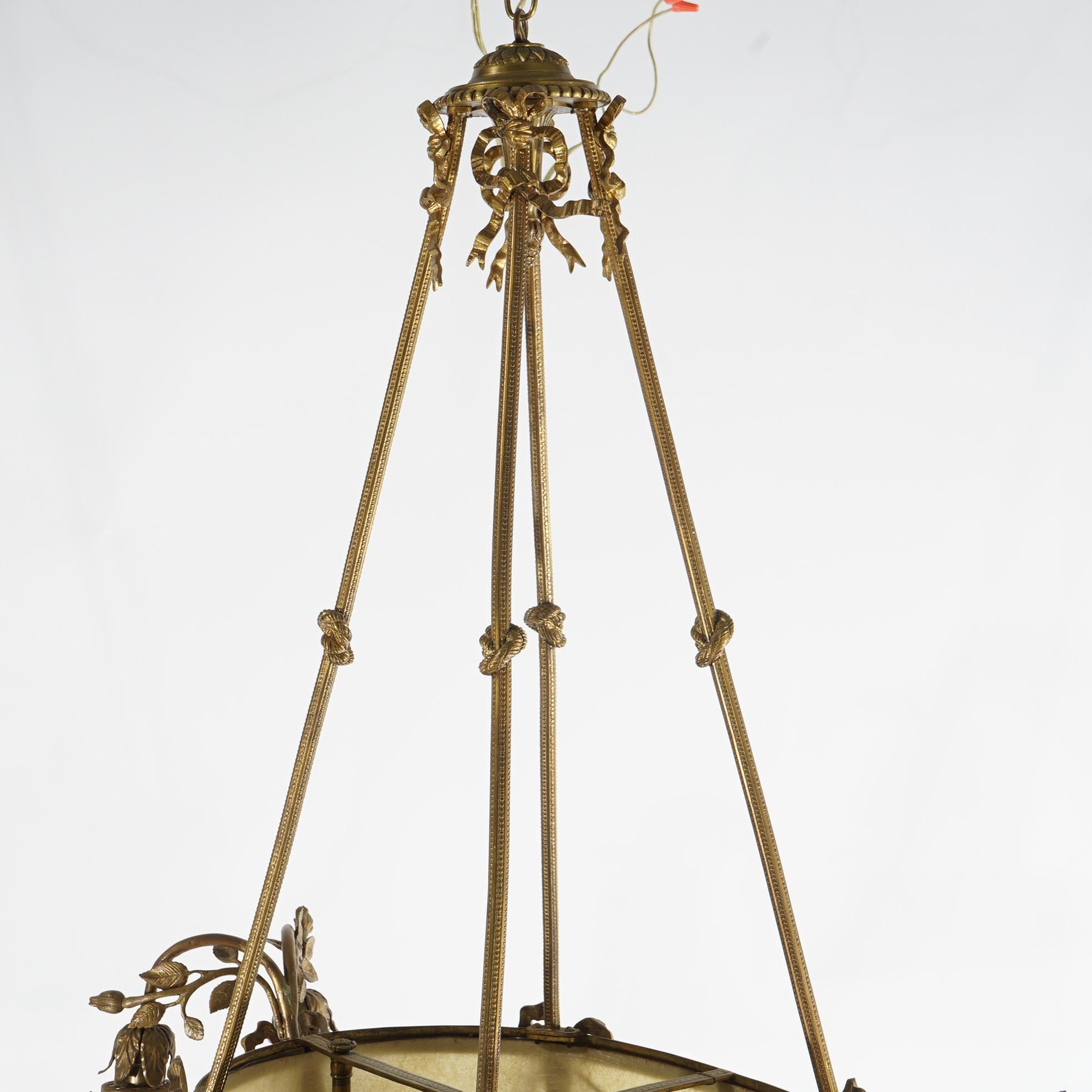 Antique French Louis XV Style Gilt Bronze Chandelier with Mica Insert, c1930 For Sale 2