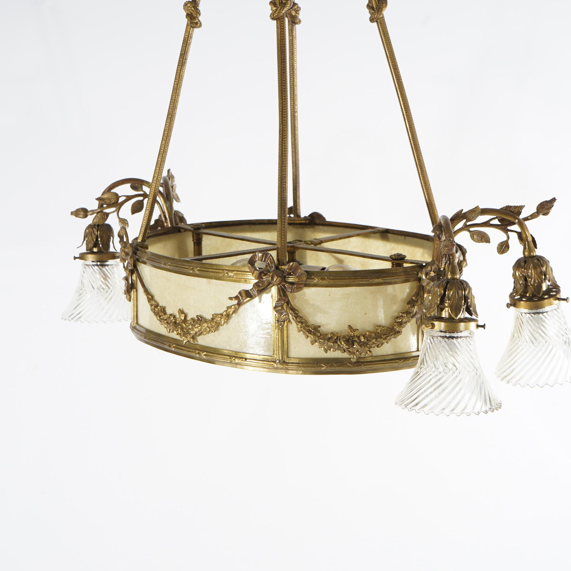 Antique French Louis XV Style Gilt Bronze Chandelier with Mica Insert, c1930 For Sale 3