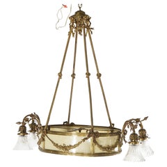 Antique French Louis XV Style Gilt Bronze Chandelier with Mica Insert, c1930