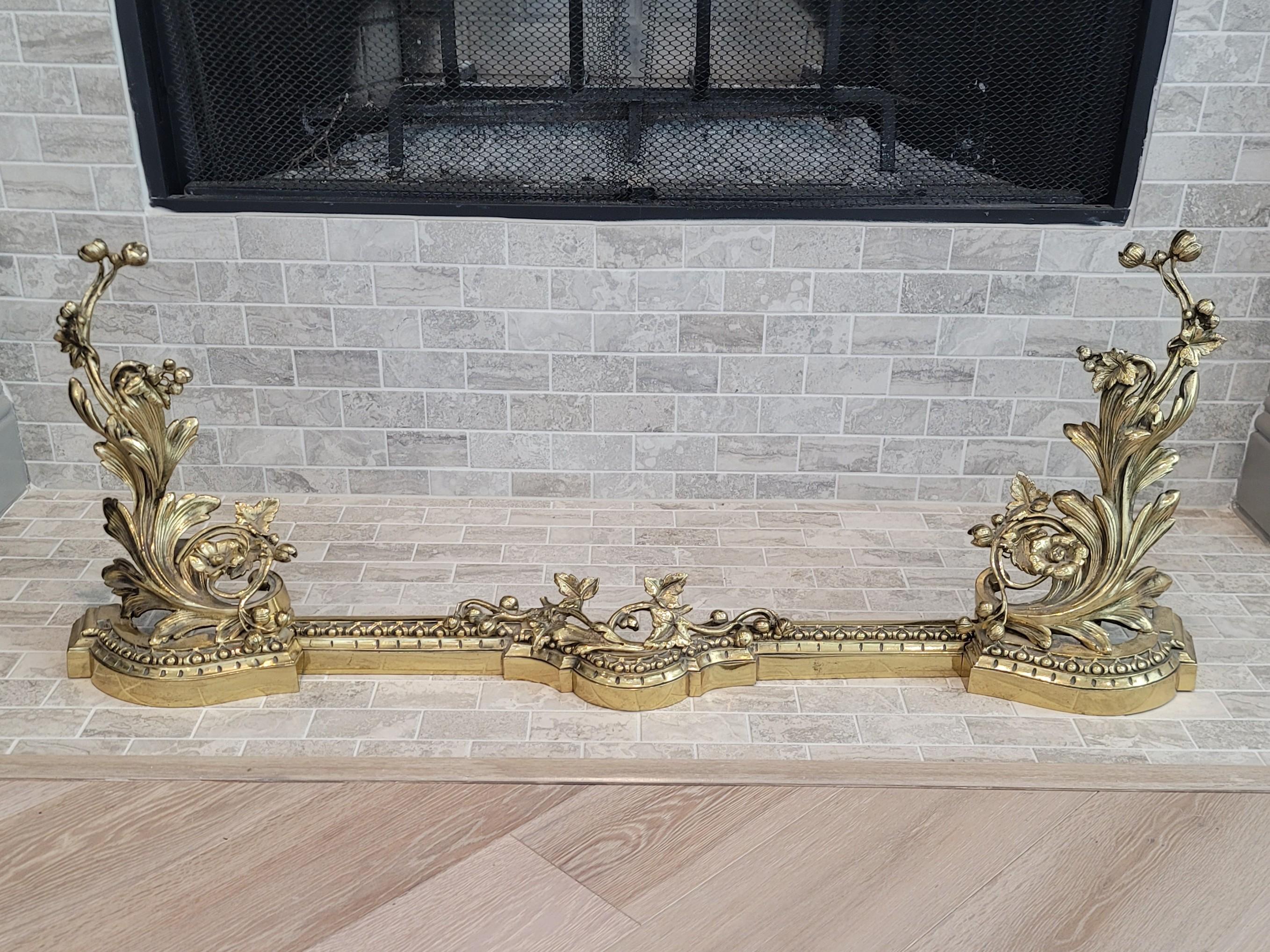 Antique French Louis XV Style Gilt Bronze Chenets Fire Fender  For Sale 13