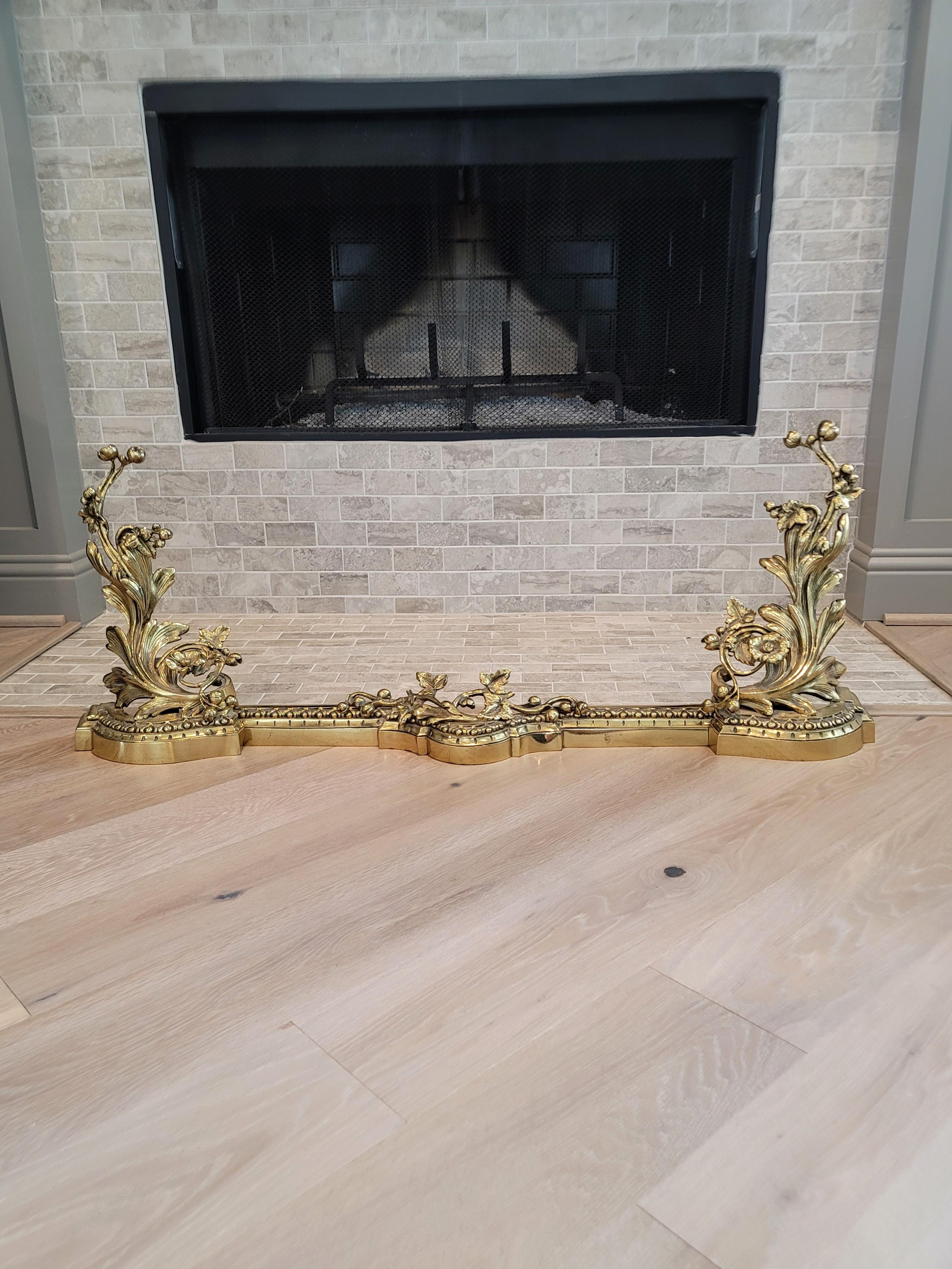 Antique French Louis XV Style Gilt Bronze Chenets Fire Fender  For Sale 14