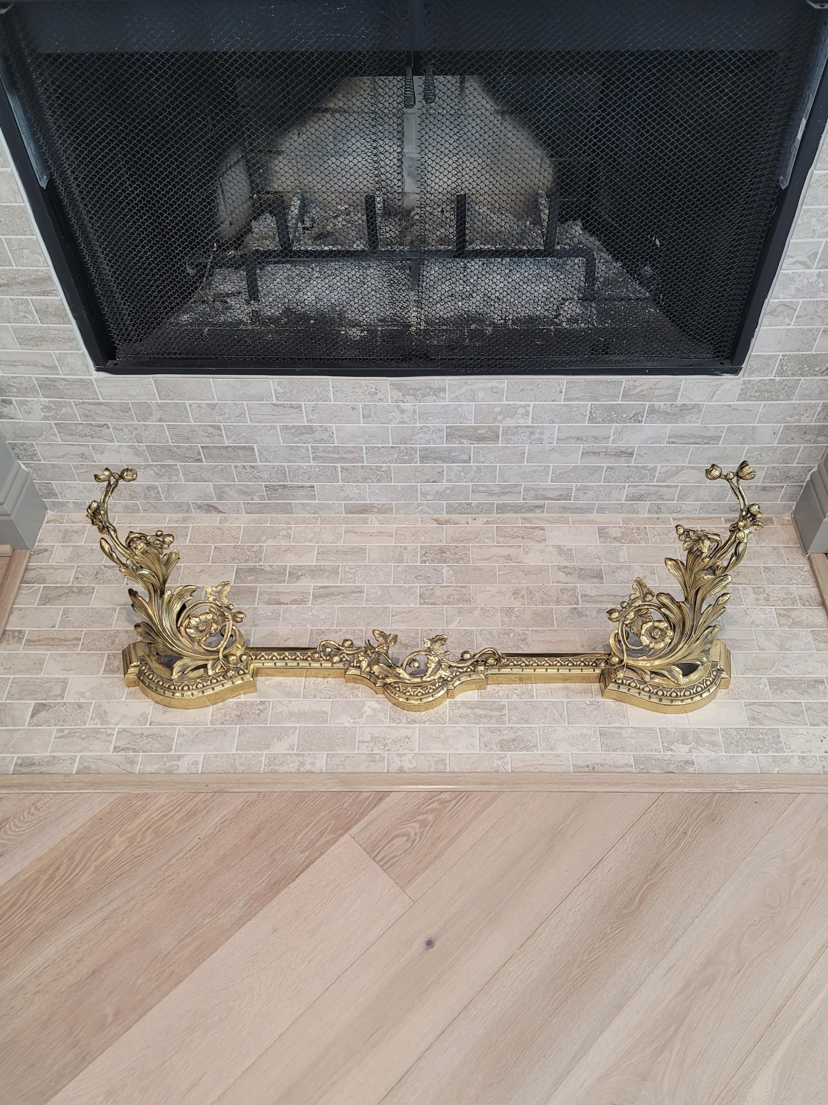 Antique French Louis XV Style Gilt Bronze Chenets Fire Fender  In Good Condition For Sale In Forney, TX