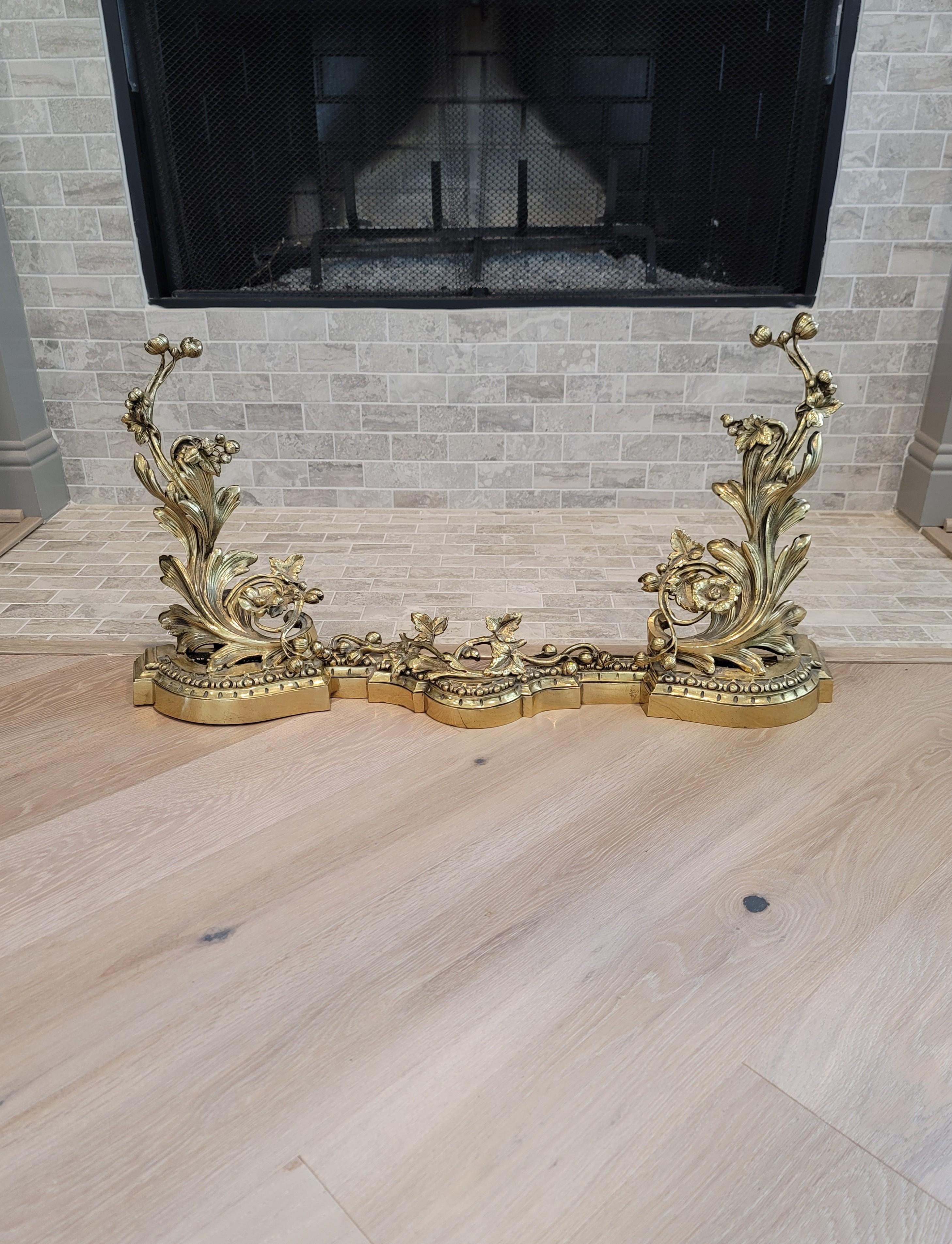 Antique French Louis XV Style Gilt Bronze Chenets Fire Fender  For Sale 2
