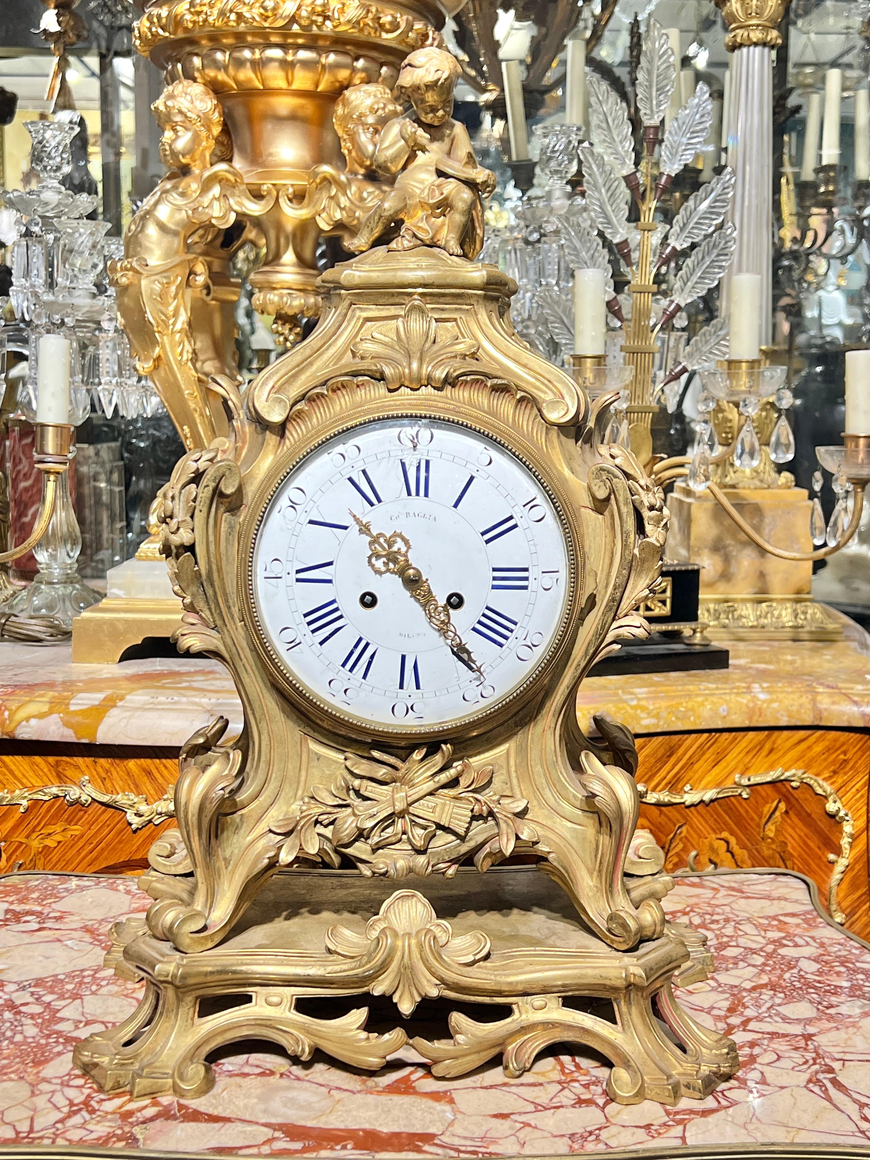 very fine quality Antique French Louis XV Style Gilt Bronze Mantel Clock