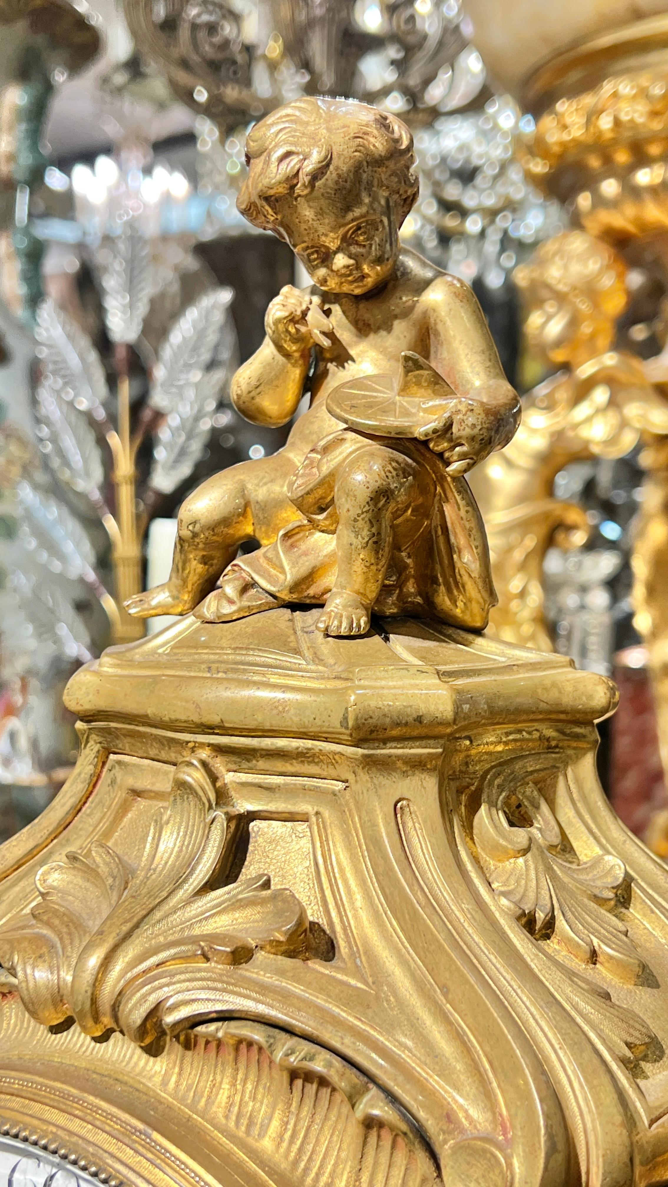 19th Century Antique French Louis XV Style Gilt Bronze Mantel Clock For Sale