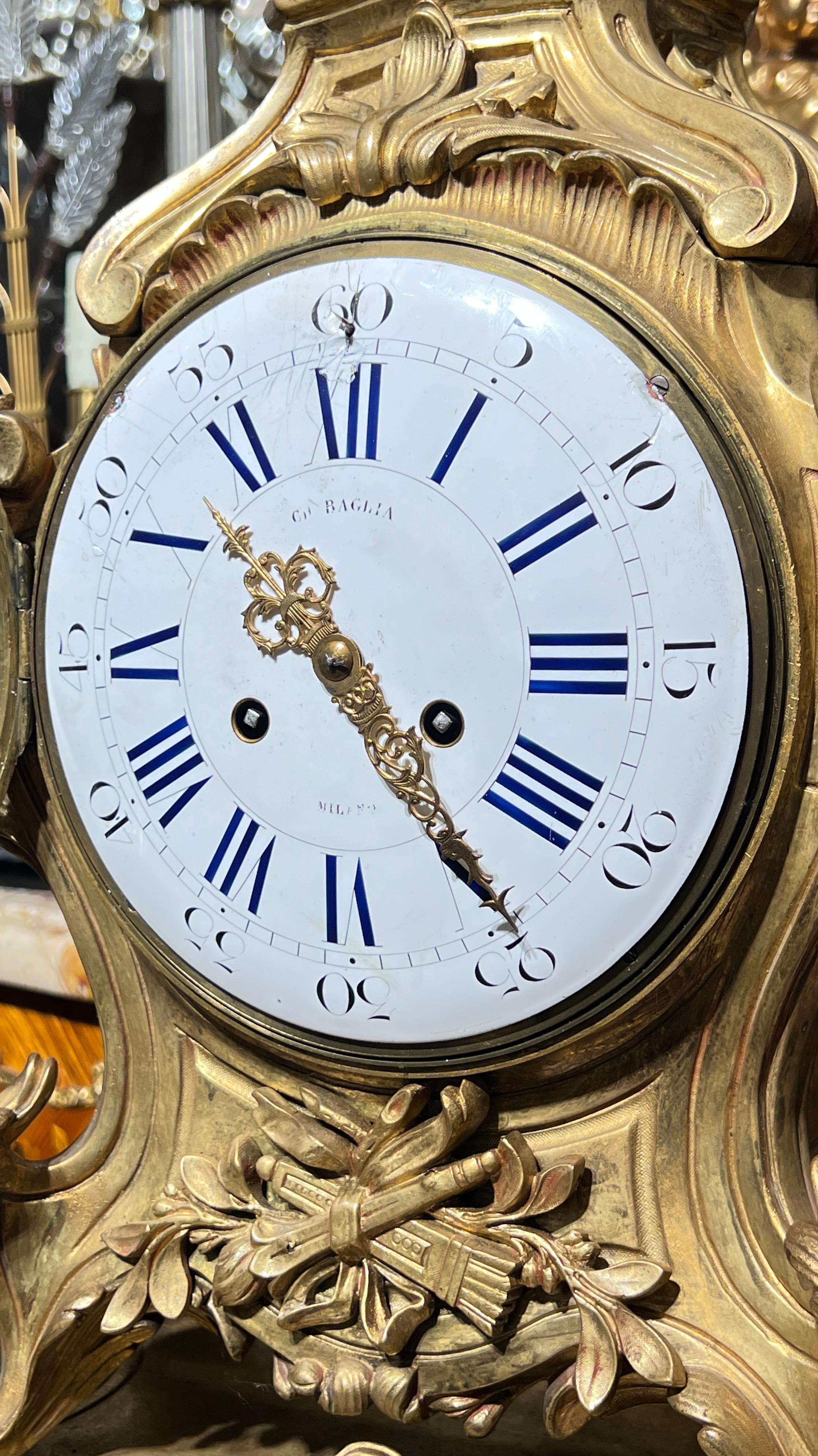 Antique French Louis XV Style Gilt Bronze Mantel Clock For Sale 2