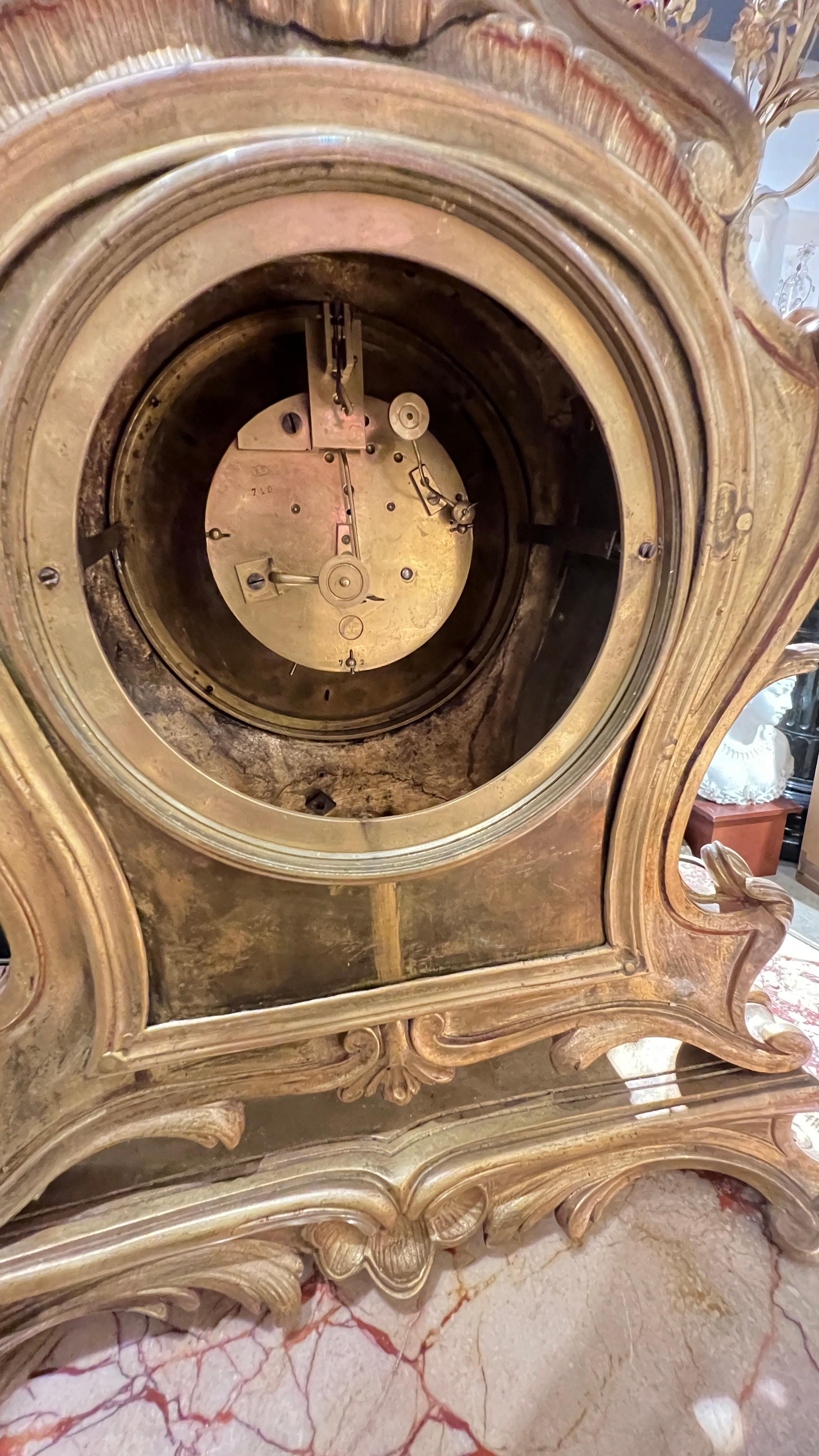 Antique French Louis XV Style Gilt Bronze Mantel Clock For Sale 4