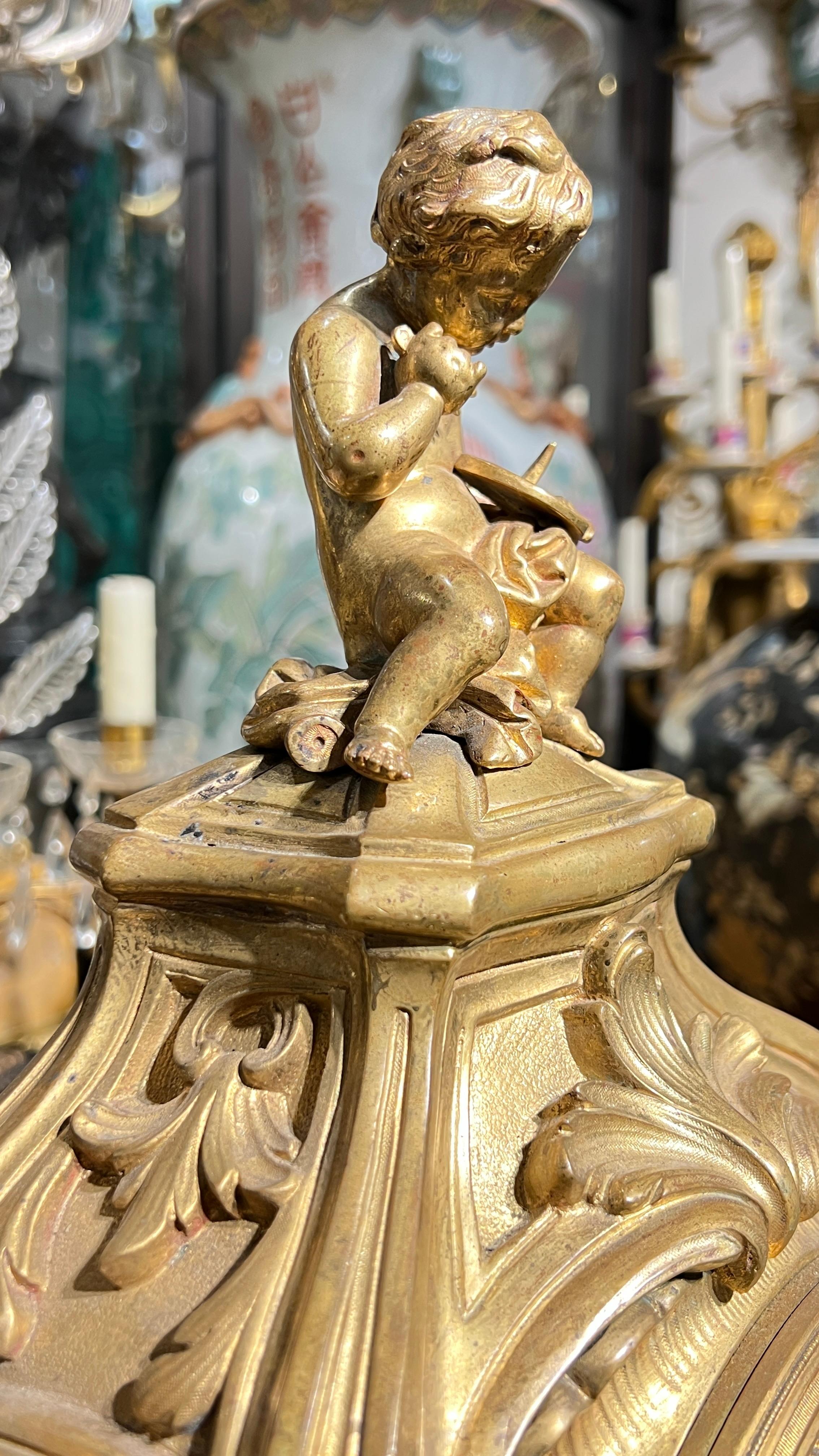 Antique French Louis XV Style Gilt Bronze Mantel Clock For Sale 5