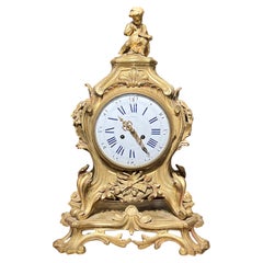 Antique French Louis XV Style Gilt Bronze Mantel Clock