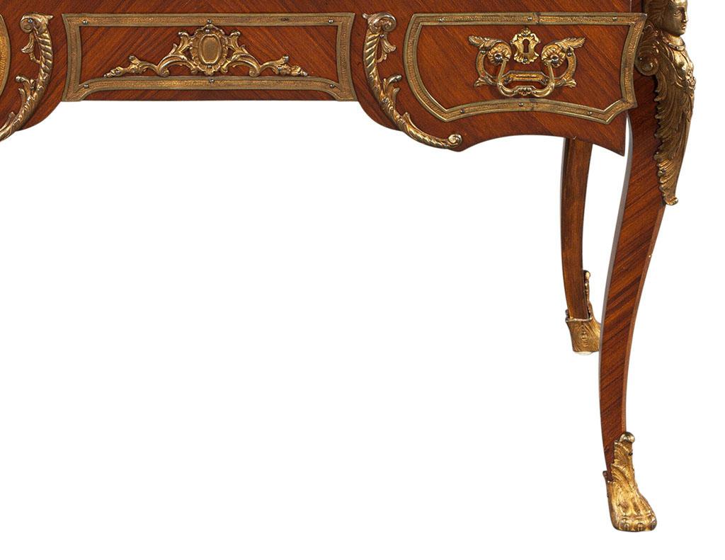 Late 19th Century Antique French Louis XV Style Gilt Bronze Mounted Leather Top Writing Desk